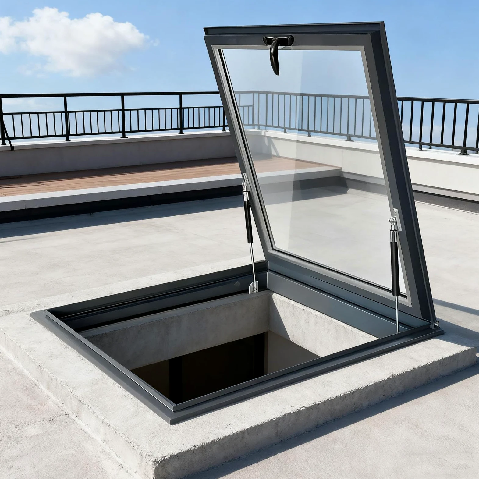 Lucernario per tetto - Finestra per tetto con vetro temperato, Botola per soffitto con asta idraulica, Porta di accesso al sottotetto, Finestra per pozzo di illuminazione del seminterrato (68×78cm)