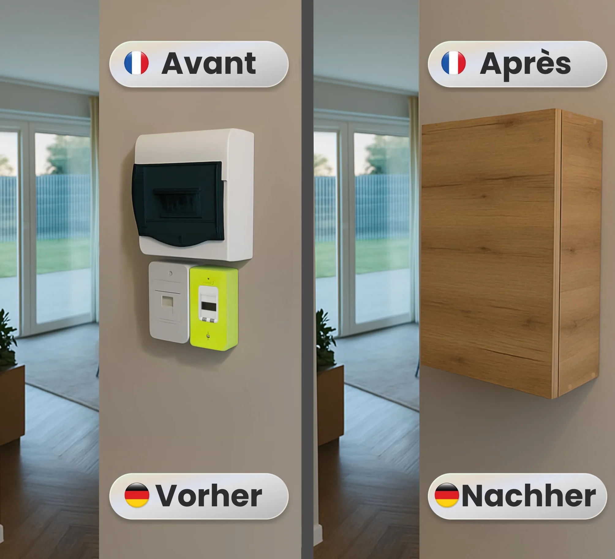 Copertura per quadro elettrico, scatola elettrica, copertura per contatore elettrico, scatola di rivestimento per quadro elettrico (Grande, Legno + Serratura (2 chiavi))