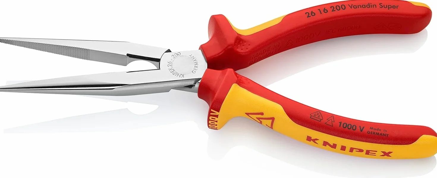 KNIPEX Pinza per meccanica - con becchi mezzotondi con tronchese (pinza a becchi di cicogna) cromata isolati con manici rivestiti in, 26 16 200