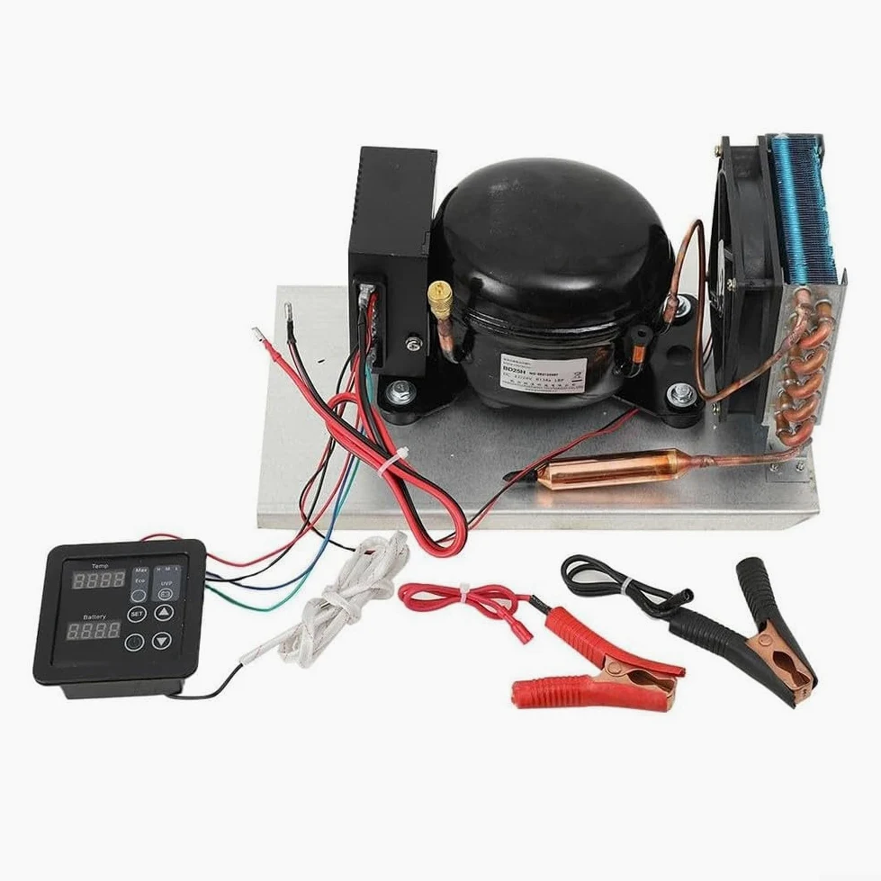 BD25HC Compressore Frigorifero DC | 12-24V con controllo solare della temperatura | Raffreddato ad aria per la refrigerazione automobilistica e nautica | Unità di raffreddamento efficiente