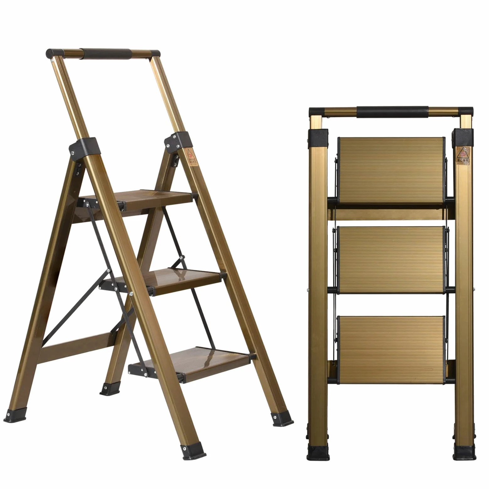 XinSunho Scala a gradini, scaletta pieghevole a 3 livelli, in alluminio con vassoio e corrimano, scala portatile per casa e ufficio, portata fino a 150 kg