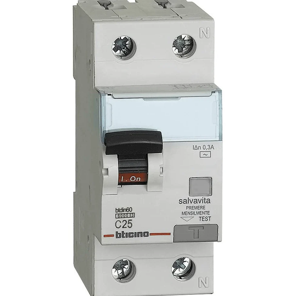 BTicino GN8814AC25 Interruttore Magnetotermico Differenziale BTDIN60 1P+N Tipo AC 25A
