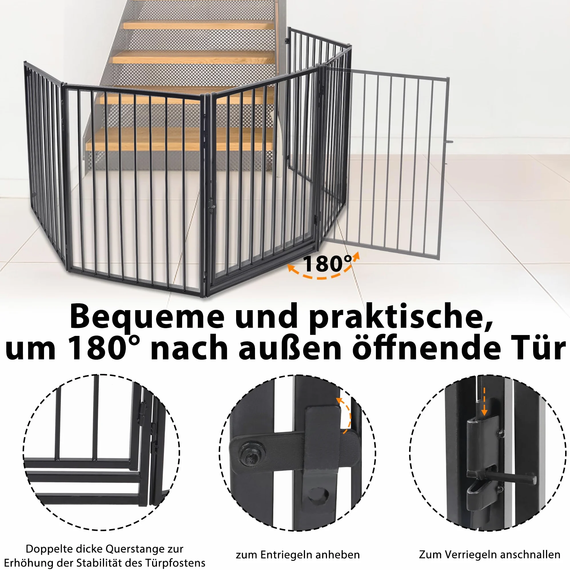 Aufun 5 pezzi griglia di protezione per camino in metallo con porta nera, 60 x 76 cm, protezione per bambini