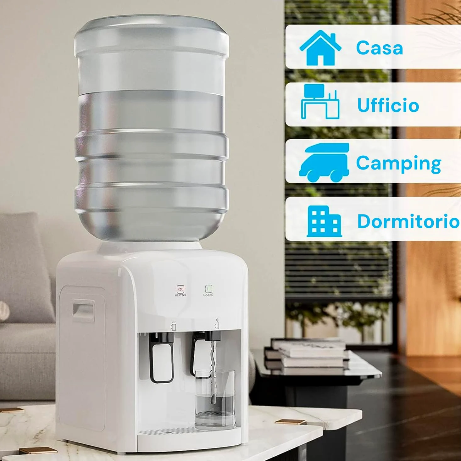 Avilia Erogatore d'Acqua Elettrico - Distributore Acqua a 2 Temperature con Riscaldamento 500W, 0.5L, e Raffreddamento 70W, 1.5L, in ABS e Acciaio Inox, 29x38x28cm