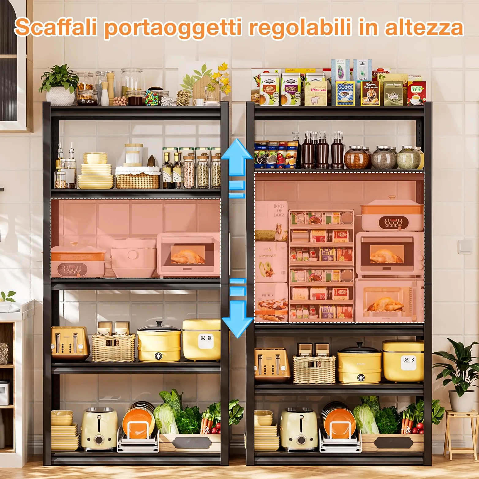 Himimi Scaffale per Carichi Pesanti in Metallo 90x40x182 cm, Portata 1000kg, Scaffalatura a 5 Ripiani a Griglia Regolabili, Scaffale ad Incastro per Garage Cantina Magazzino Officina Cucina, Nero