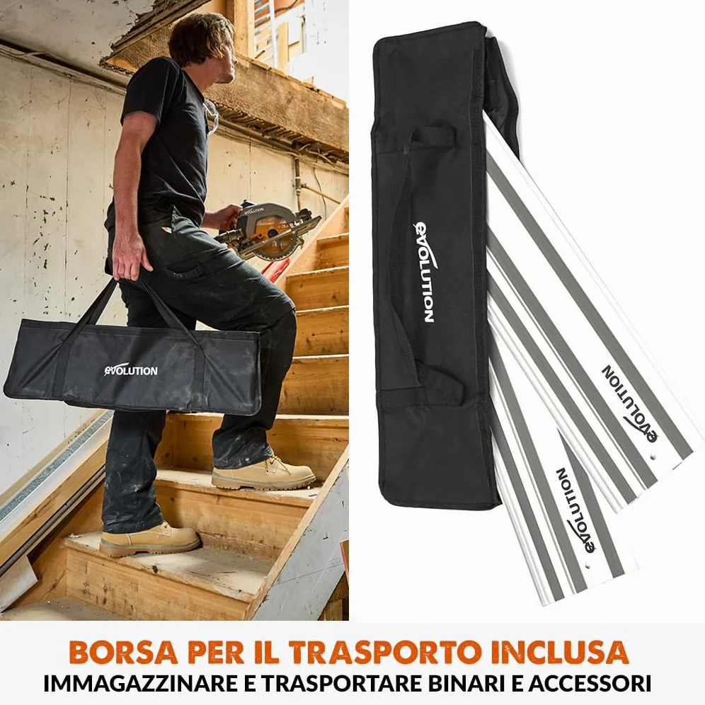 Evolution Power Tools ST1400-G2 Guida per Seghe Circolari/Binario | Universale per la maggior parte delle marche Makita, Bosch, Festool | 1,4 m (2 x 700 mm) Accessorio di arresto finale incluso
