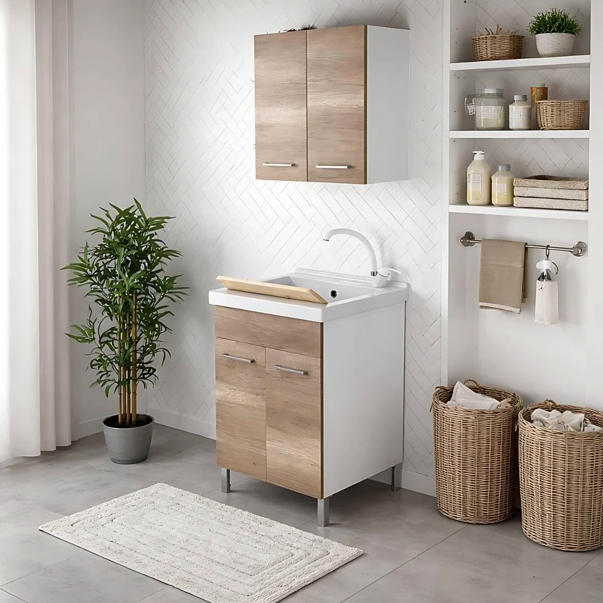 LAVATOIO PILOZZO RENO CERAMICA 60 x 50 TUTTA VASCA PER TOP O MOBILE DA INCASSO O INSTALLAZIONE CON STAFFE ANCHE IN ESTERNO INCLUSO DI PILETTA IN ACCIAIO E SIFONE (DX Foro Rubinetteria)