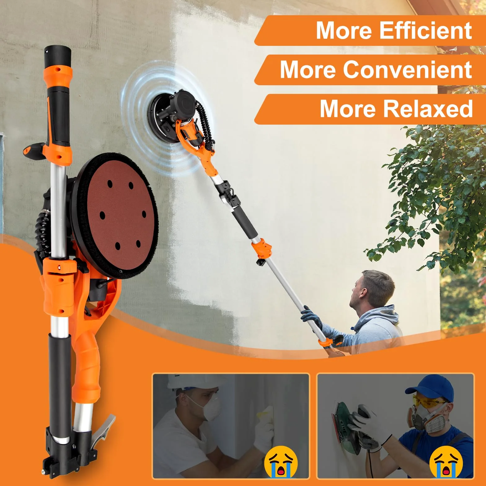 Protmex Giraffa Levigatrice, 1000W Levigatrice per Muro con Aspiratore e Luce LED 6 Velocità 800-2200RPM, Dischi di Levigatura 15pcs, Pieghevole Estensibile per Muri