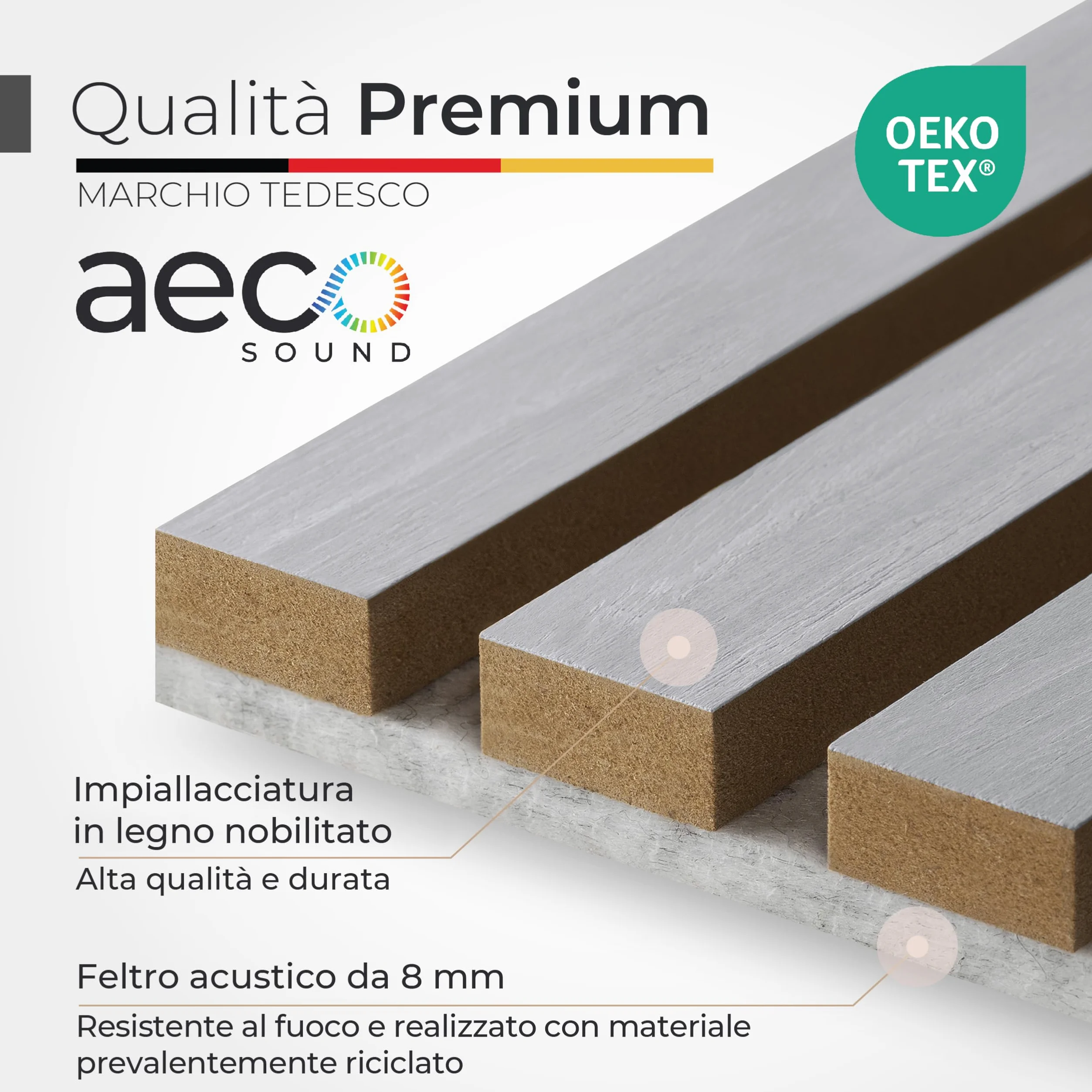 Pannelli Acustici In Legno, 2 Pezzi Da 120x60 cm (= 1,44m²) - Feutre Acustico (Grigio) & Placcatura In Legno Vero (Pera) - Rivestimento Murale 3D, Isolamento Acustico