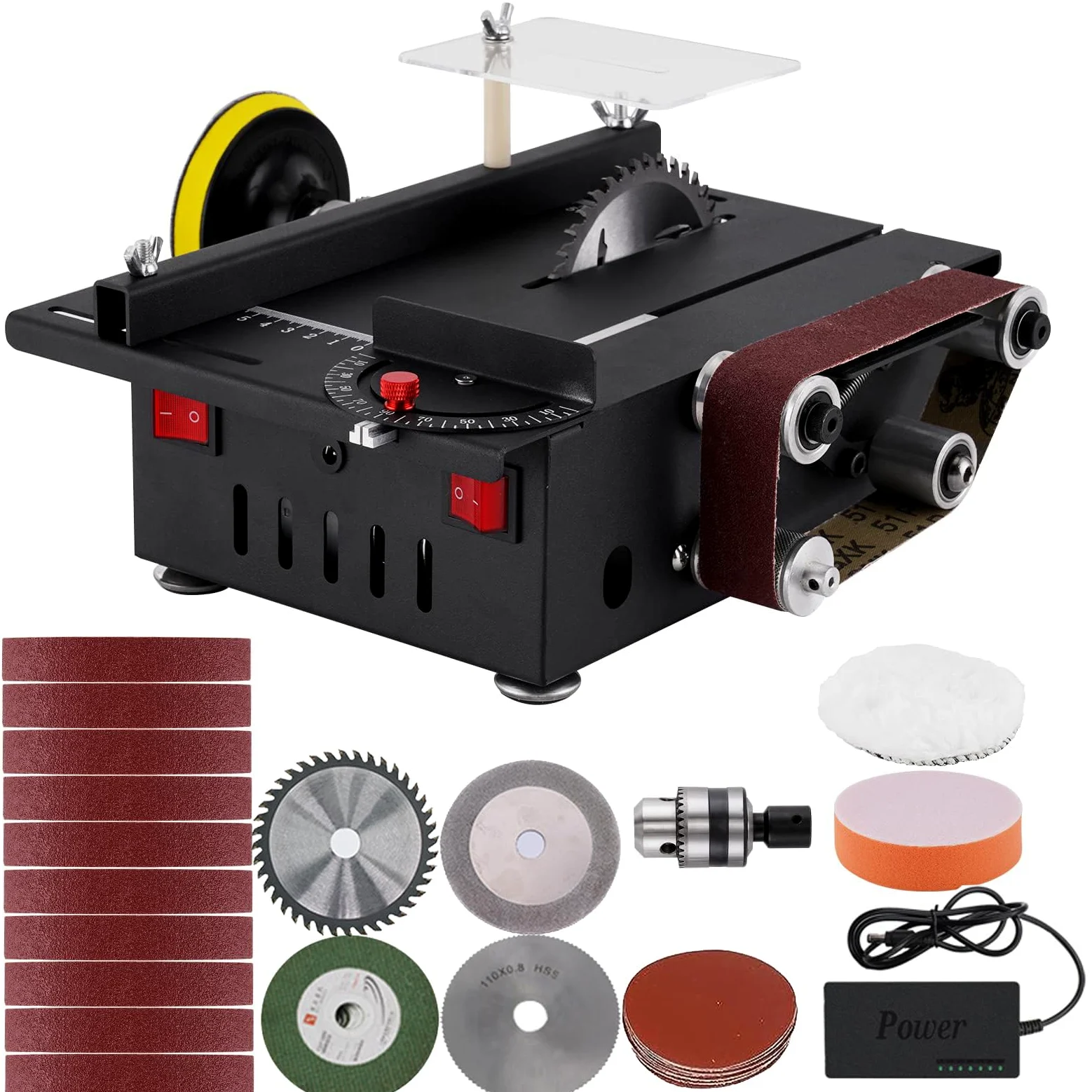 Mini sega da tavolo con levigatrice a nastro, seghe da banco di precisione per la lavorazione del legno, mini disco abrasivo per fai da te, hobby, modellismo, artigianato, PCB, potenza 300 W