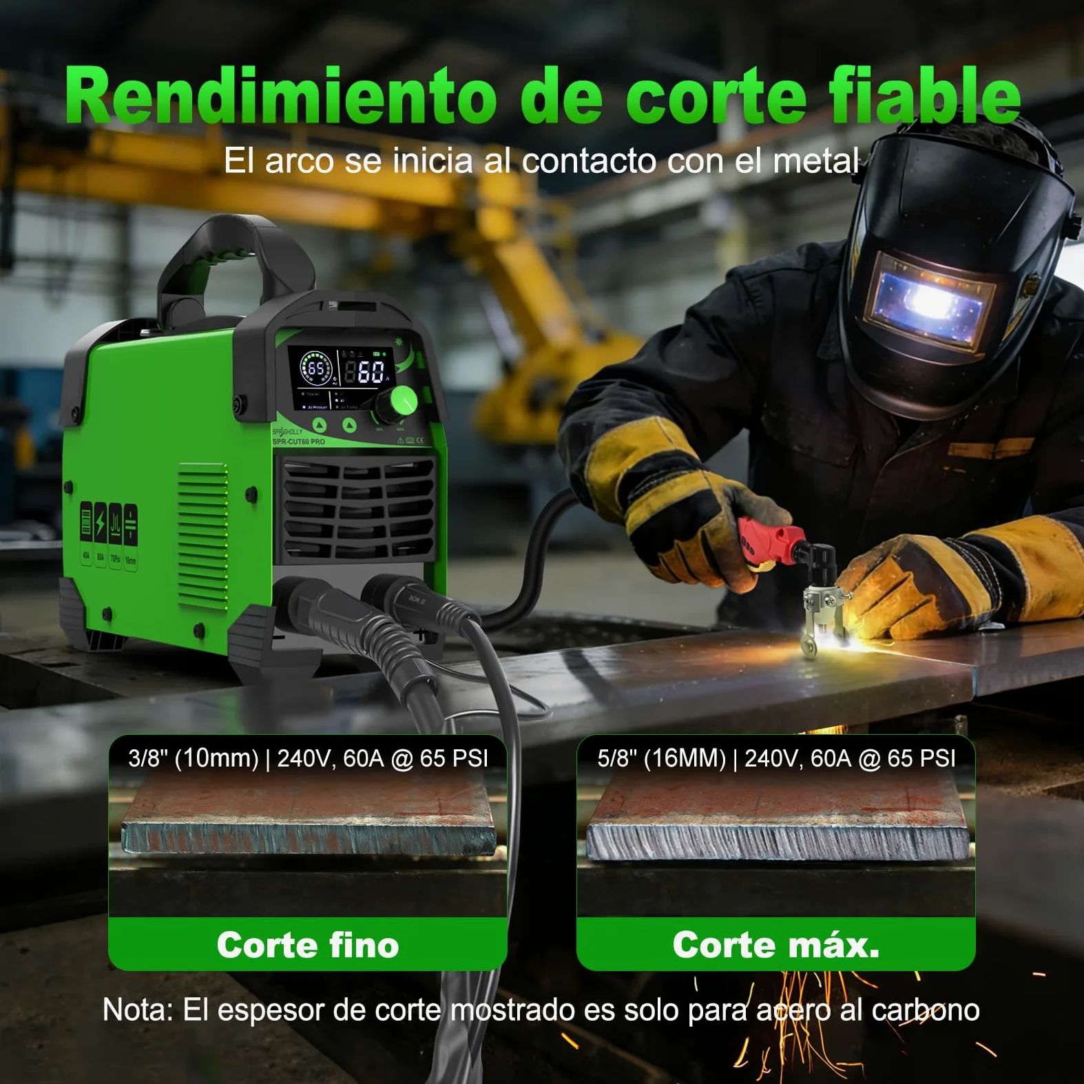 CUT60 PRO 60A IGBT Taglierina al Plasma 240V - Taglio max acciaio 16mm, taglio pulito 10mm - Display LED digitale, modalità 2T/4T, protezione sovraccarico, avvio facile