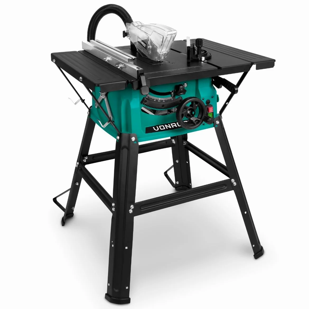 VONROC Sega circolare da banco 1500W, Ø 210 x 30 x 2.8/1.8 mm 40T. Include 2 estensioni per tavolo, una lama, un tubo per aspirapolvere e una guida parallela