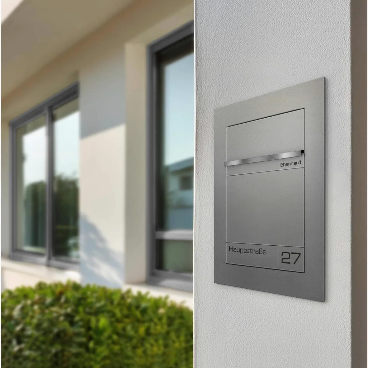 Metzler Cassetta postale da incasso grigio alluminio RAL 9007 – acciaio verniciato a polvere con targhetta nome in acciaio inox incisa – impermeabile, design a filo muro formato DIN A4