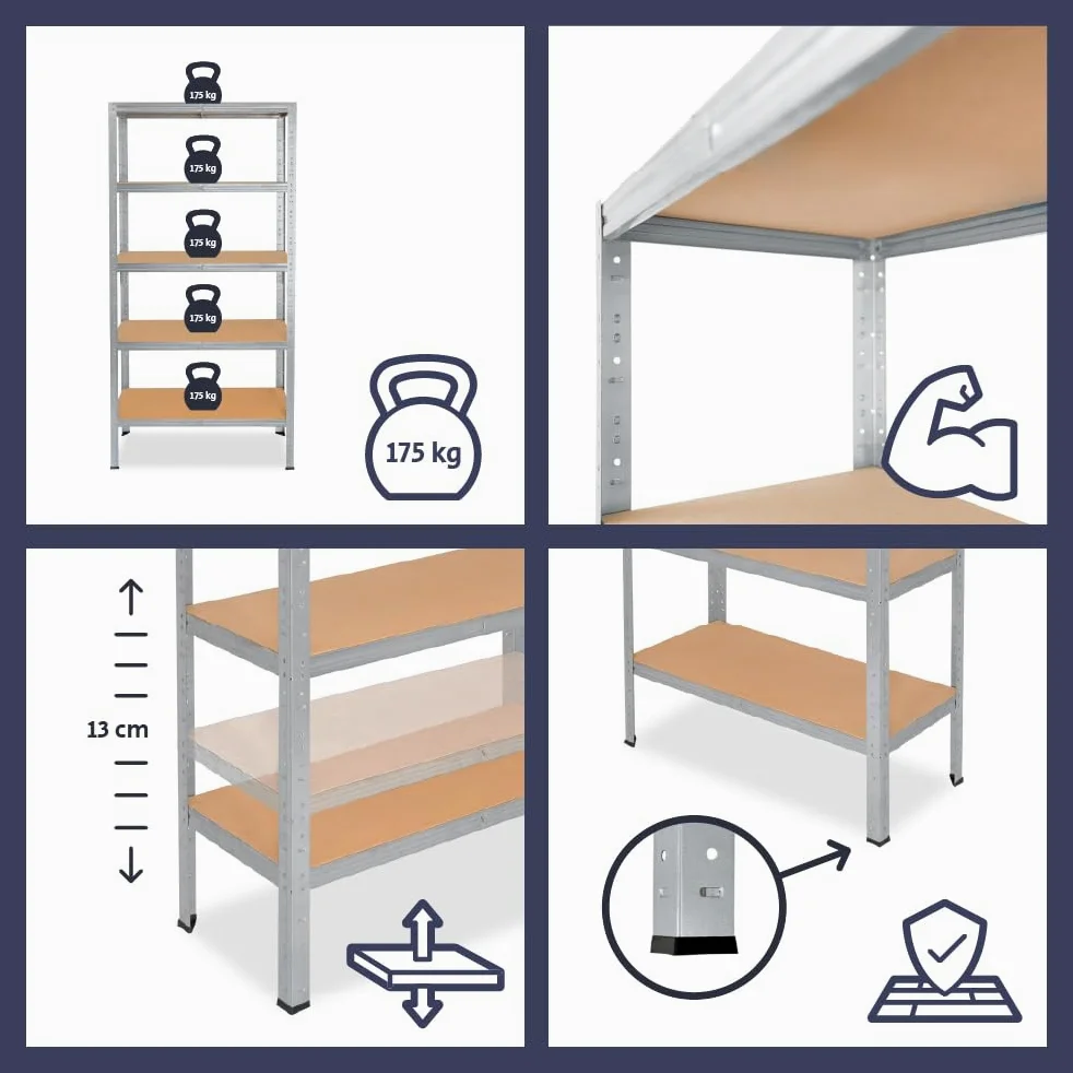 shelfplaza® 200x50x30cm HOME Scaffale metallo per carichi pesanti zincato con 5 ripiani con 175kg capacità di carico/Scaffali in metallo per garage come scaffali per ripostiglio o officina