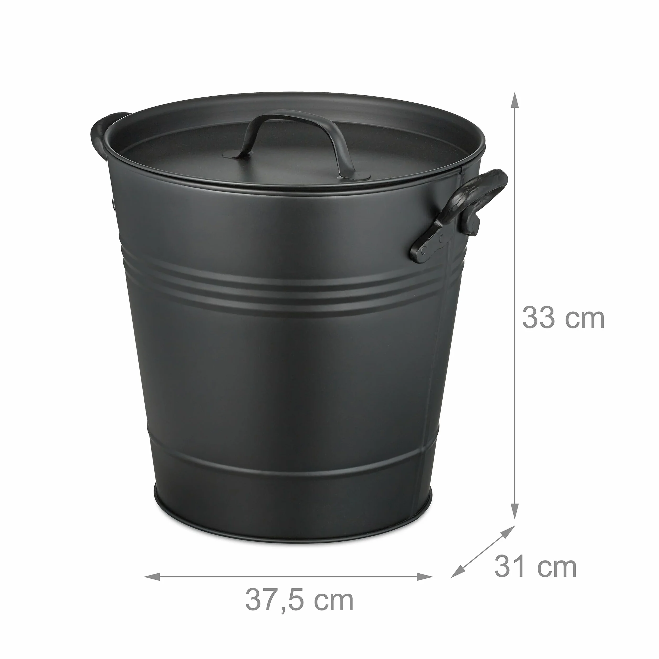 Relaxdays Secchio Raccogli Cenere con Coperchio, Cestello da 19 L per Carbone e Bricchetti, per Camino e Stufa, Nero