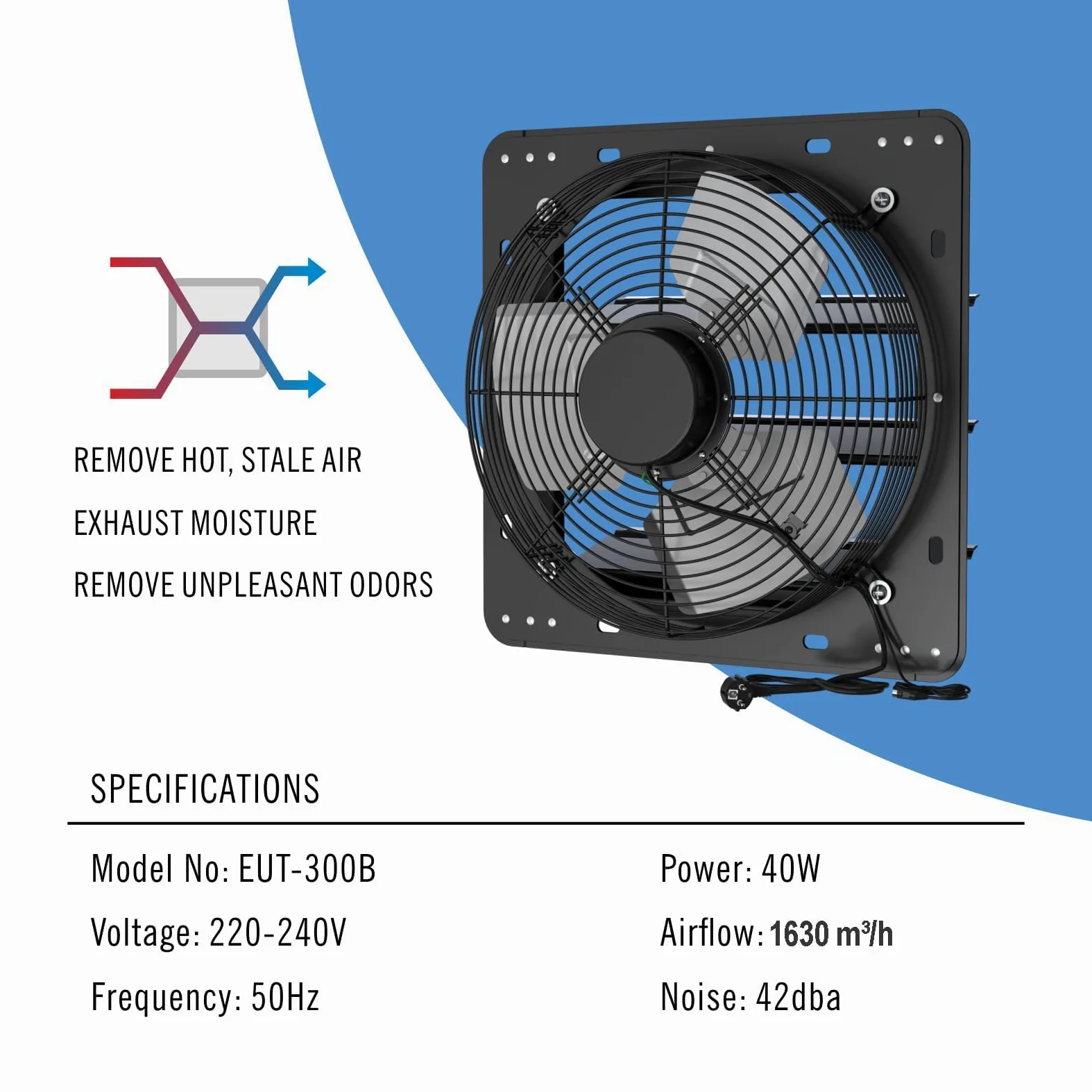 Aygrochy Ventola Aspirazione industriale da 300 mm, 40 W con app WiFi, flusso rotativo EC, ventilatore da parete 1630 m³/h, ventilazione e raffreddamento per serre, garage loft e cucina.