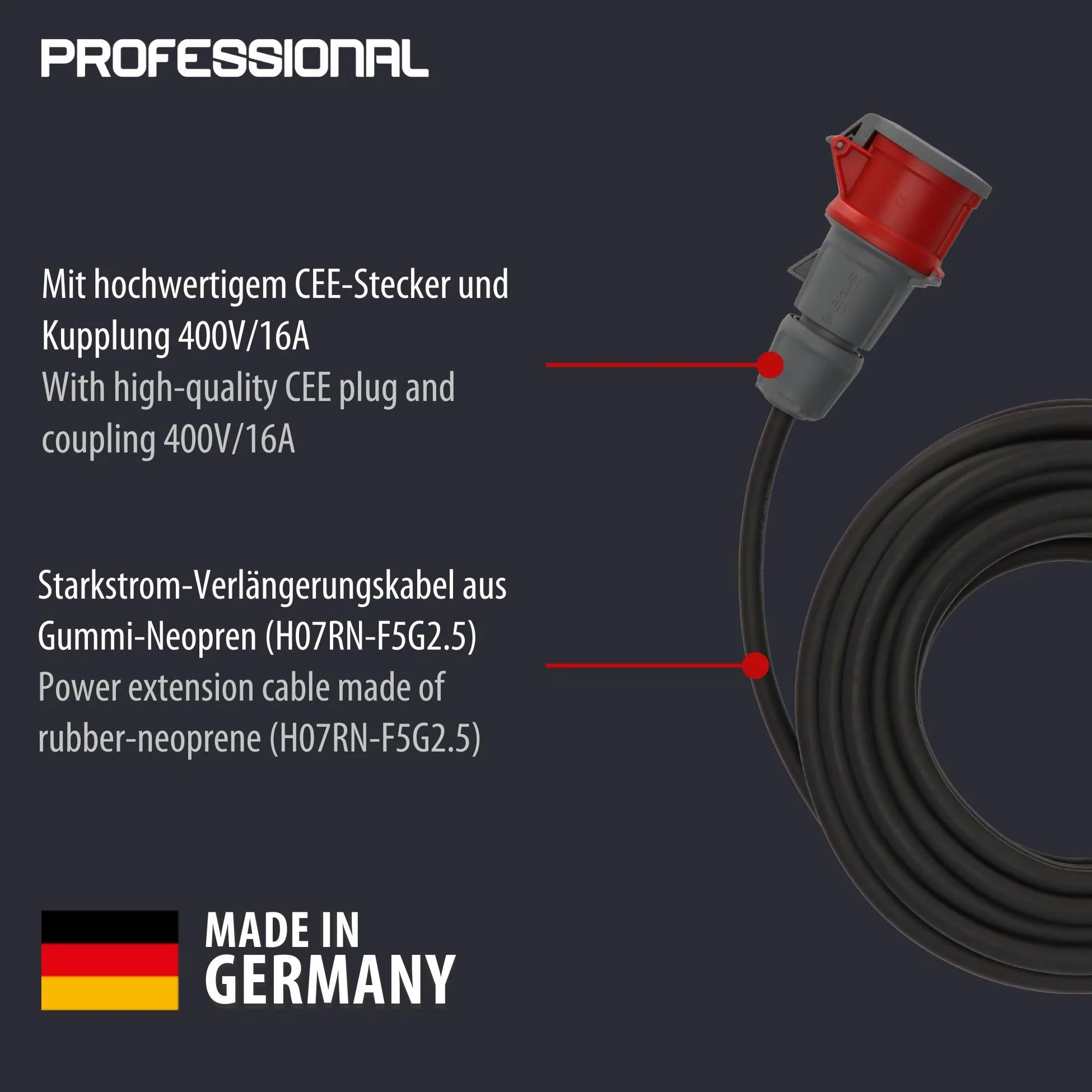 Brennenstuhl 1167720 Prolunga 25 m CEE 5 poli IP 44, Nero/Rosso