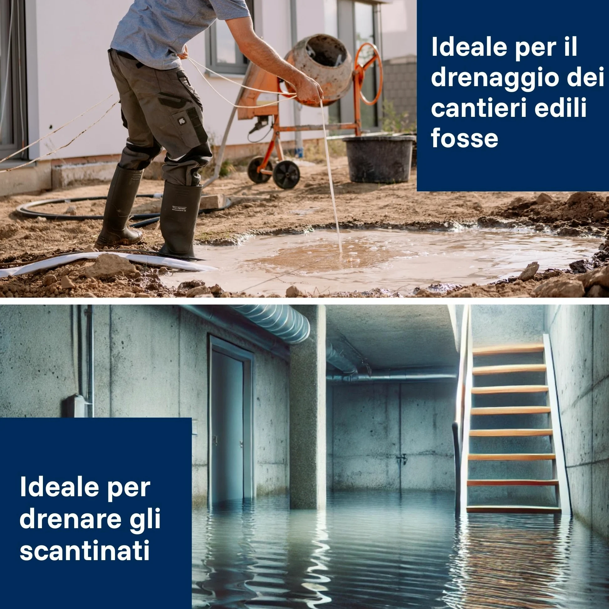 Pompa sommersa professionale per acque sporche T.I.P. - Acciaio inossidabile (portata 42.000 l/h, prevalenza 16 m, pressione 1,6 bar, granulometria 50 mm, acqua di lavaggio) Extrema 700/16-3 IX