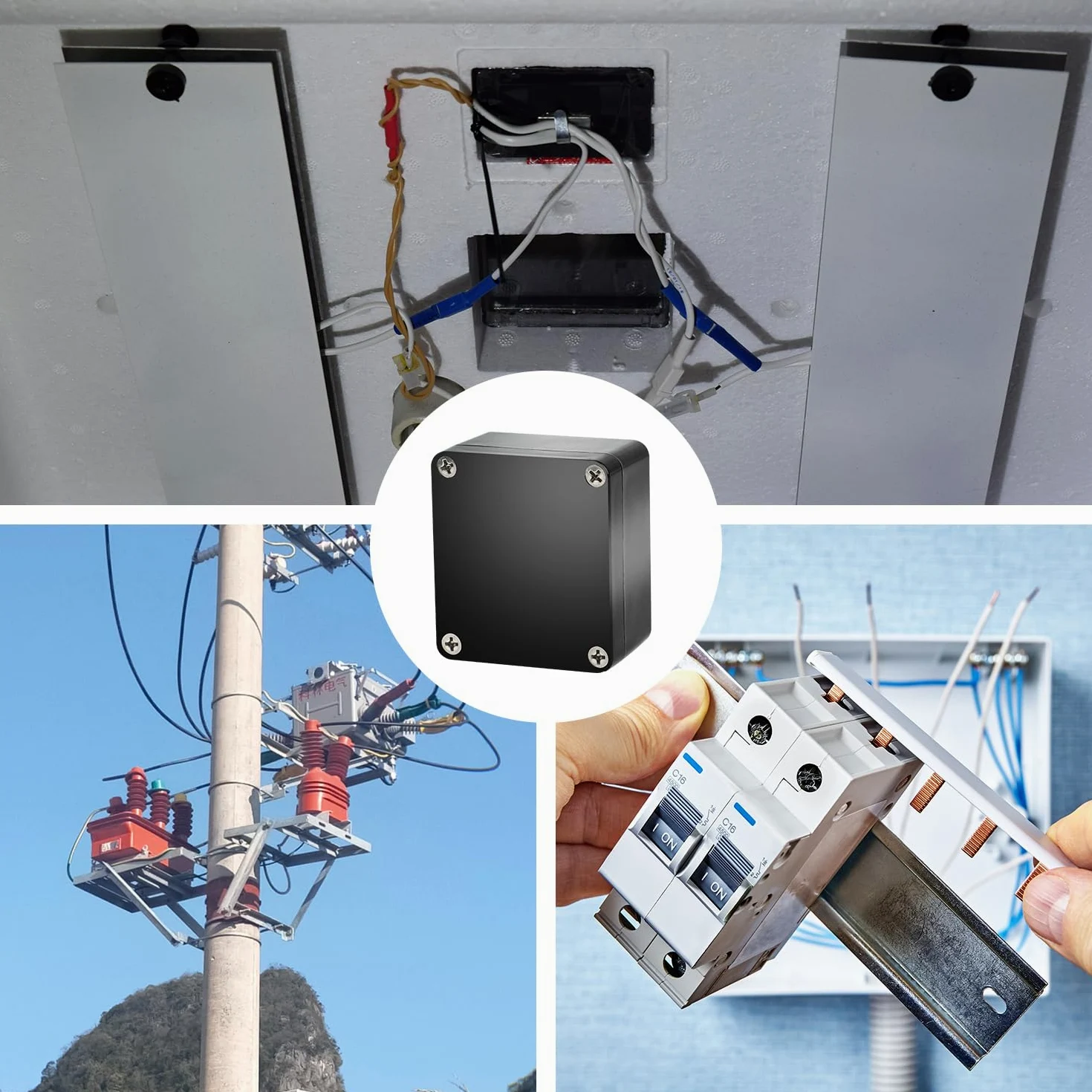 6pezzi Scatole di giunzione impermeabili, connettori per cavi elettrici esterni IP67, scatole di progetto in ABS, scatole di giunzione per cavi di prolunga (63x58x35mm, nero)