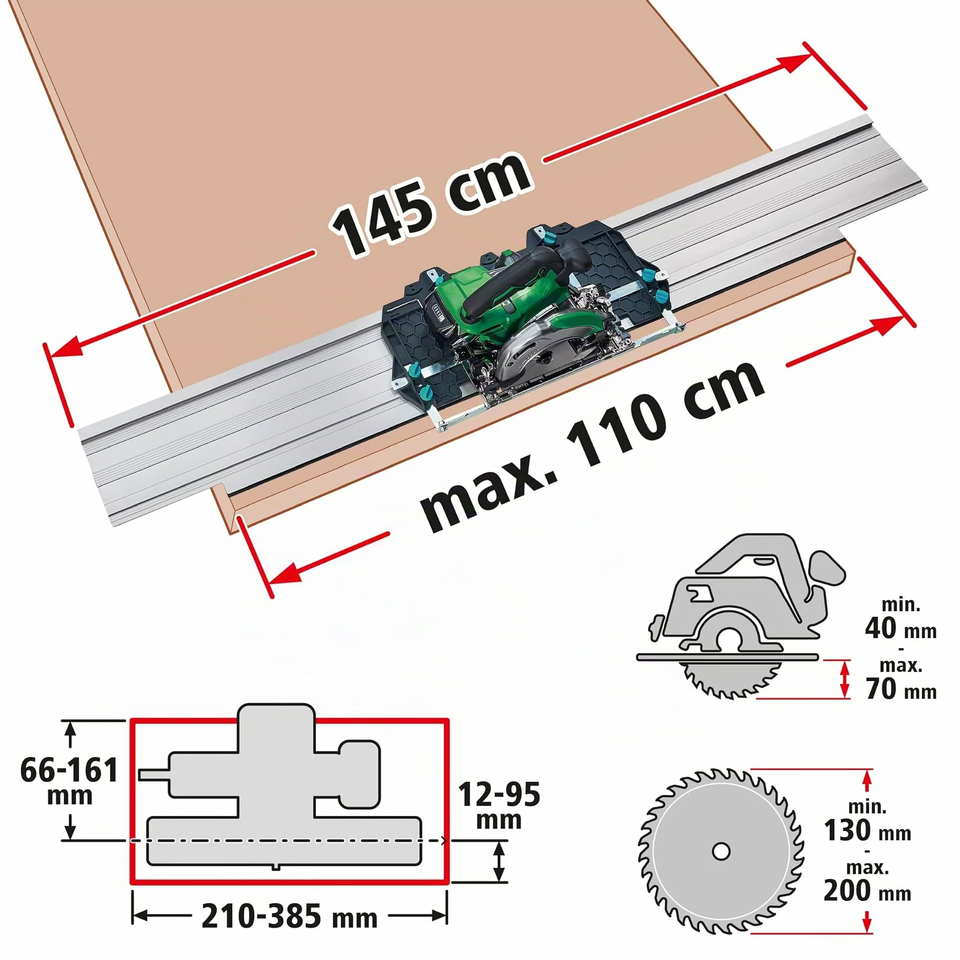 wolfcraft FKS 145 - Guida per Seghe Circolari Manuali - Tagli fino a 110 cm - Per Seghe Circolari a Cavo e a Batteria - 6913000