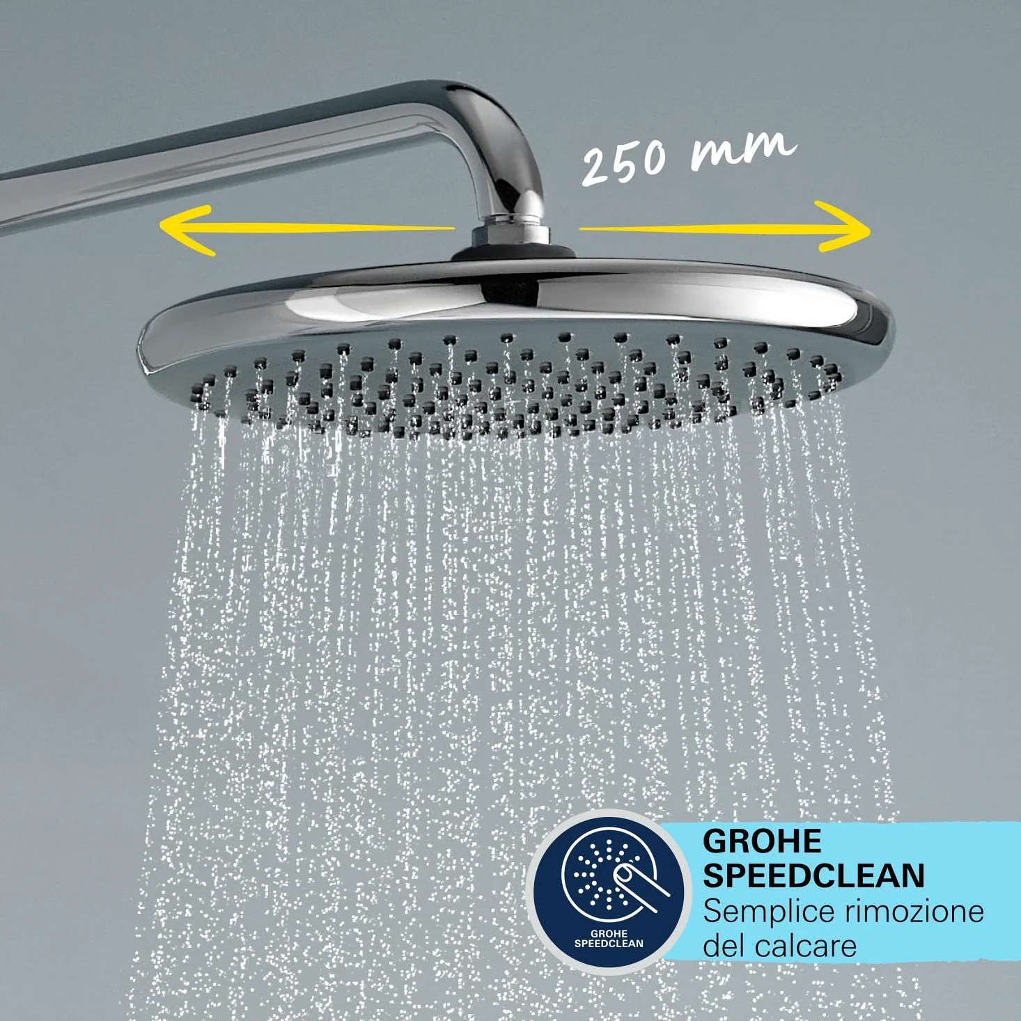 GROHE Vitalio Start 250 Colonna Doccia con Termostatico (soffione tondo 25 cm, doccetta 2 getti, termostatico, risparmio idrico), Cromo, 26677001