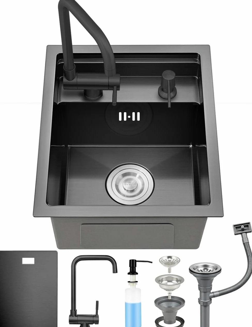 Nero lavello cucina 1 vasca nascosto, 35x45cm, acciaio inox sottopiano Bar/lavandino camper per Campeggio e Spazi Piccoli
