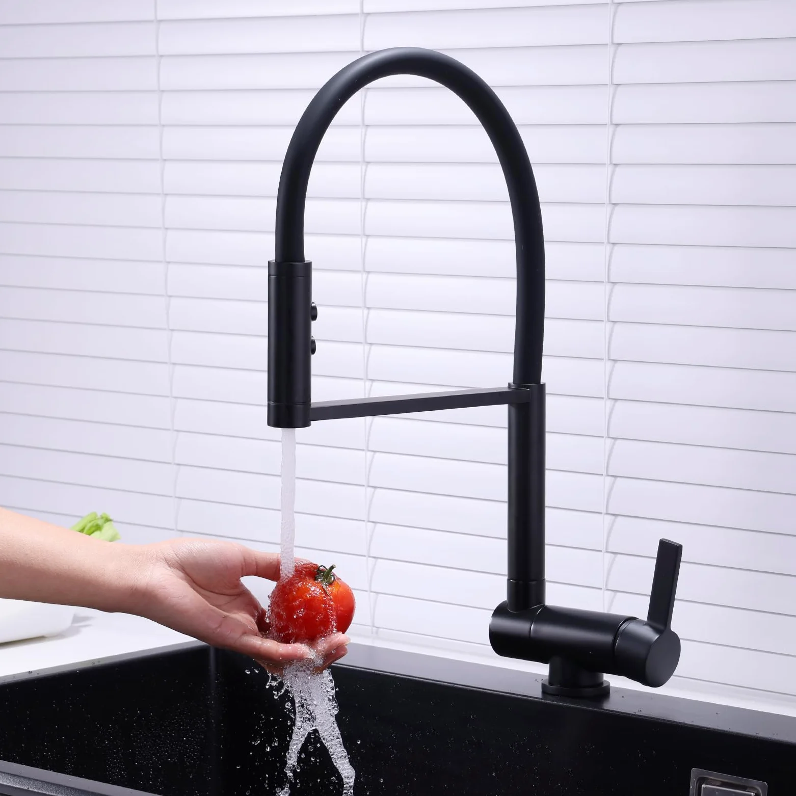 Rubinetto Lavello Cucina con Doccetta Nero Miscelatore Cucina Pieghevole Sottofinestra Rubinetti Cucina Flessibile con 2 Tipi di Spruzzo