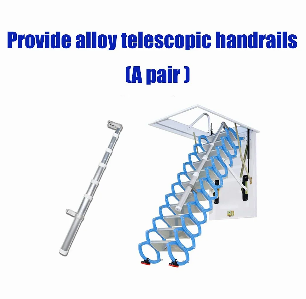 Scala elettrica per mansarda con corrimano, telecomando a soffitto, pieghevole, telescopica, personalizzabile (dimensioni del foro: 70 x 90 cm, altezza: 2,5 m)