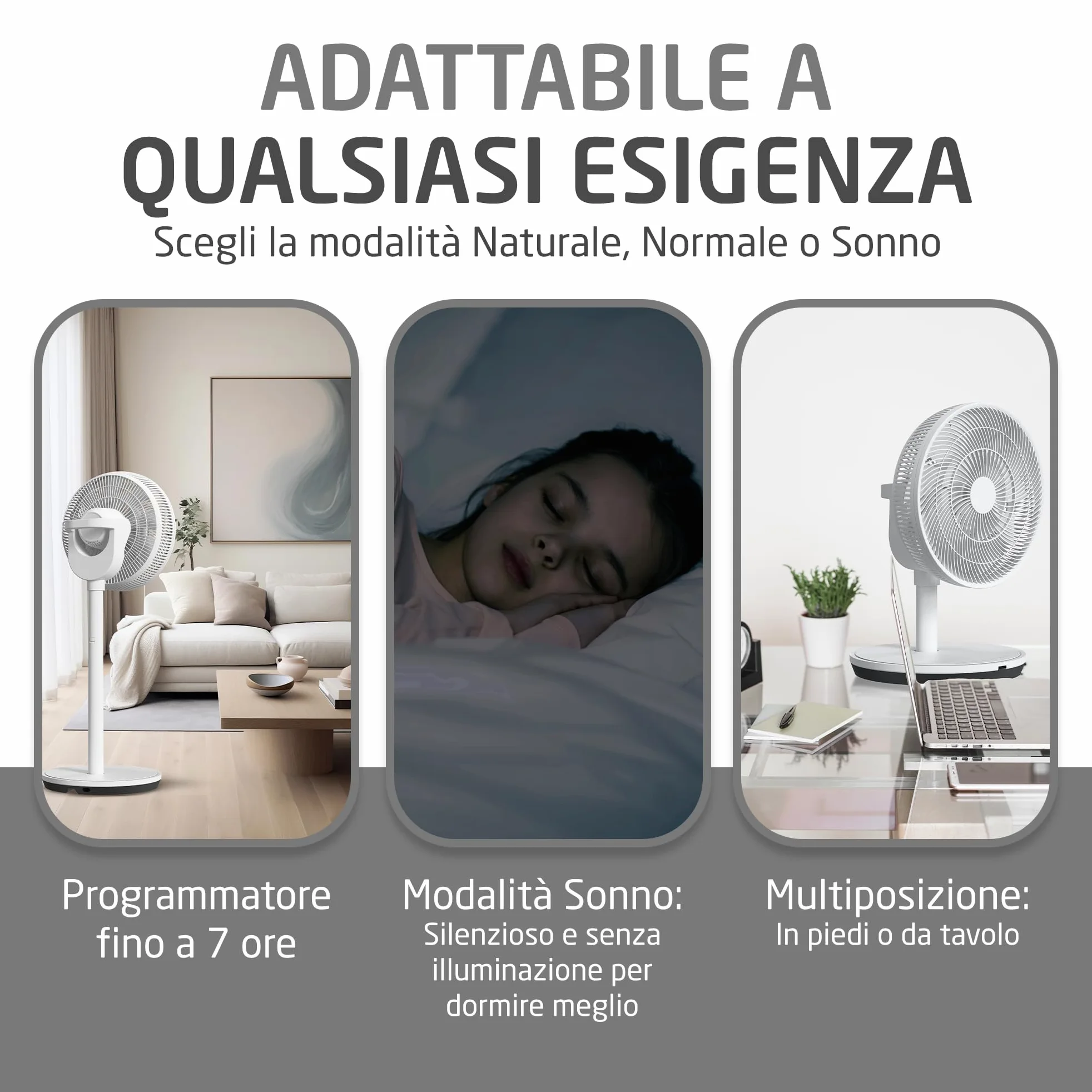 Amig - Ventilatore da Pavimento e da Tavolo GALAIR WIFI-01 - Silenzioso 13dB - 26 Velocità - Oscillazione Verticale e Orizzontale - Basso Consumo 27W - Telecomando e App - Luce LED