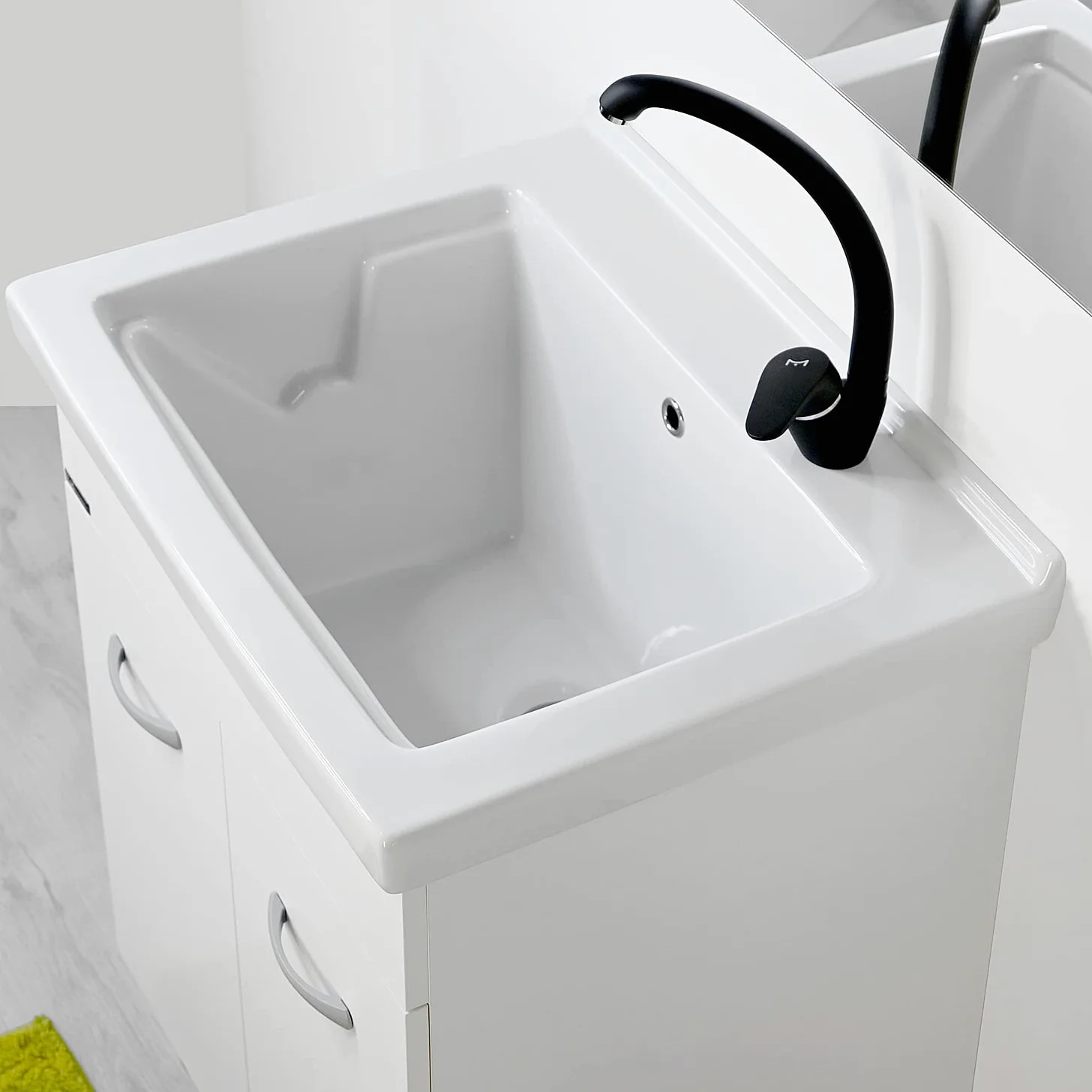LAVATOIO PILOZZO RENO CERAMICA 60 x 50 TUTTA VASCA PER TOP O MOBILE DA INCASSO O INSTALLAZIONE CON STAFFE ANCHE IN ESTERNO INCLUSO DI PILETTA IN ACCIAIO E SIFONE (DX Foro Rubinetteria)