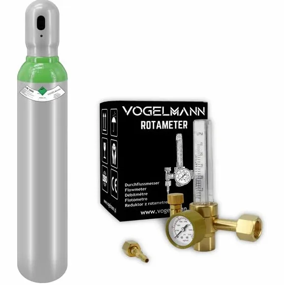 Bombola Gas Argon/CO2 piena 8L 1,5m3 con Regolatore Rotametro Vogelmann, set bombola saldatore del gas con regolatore, cilindro del gas