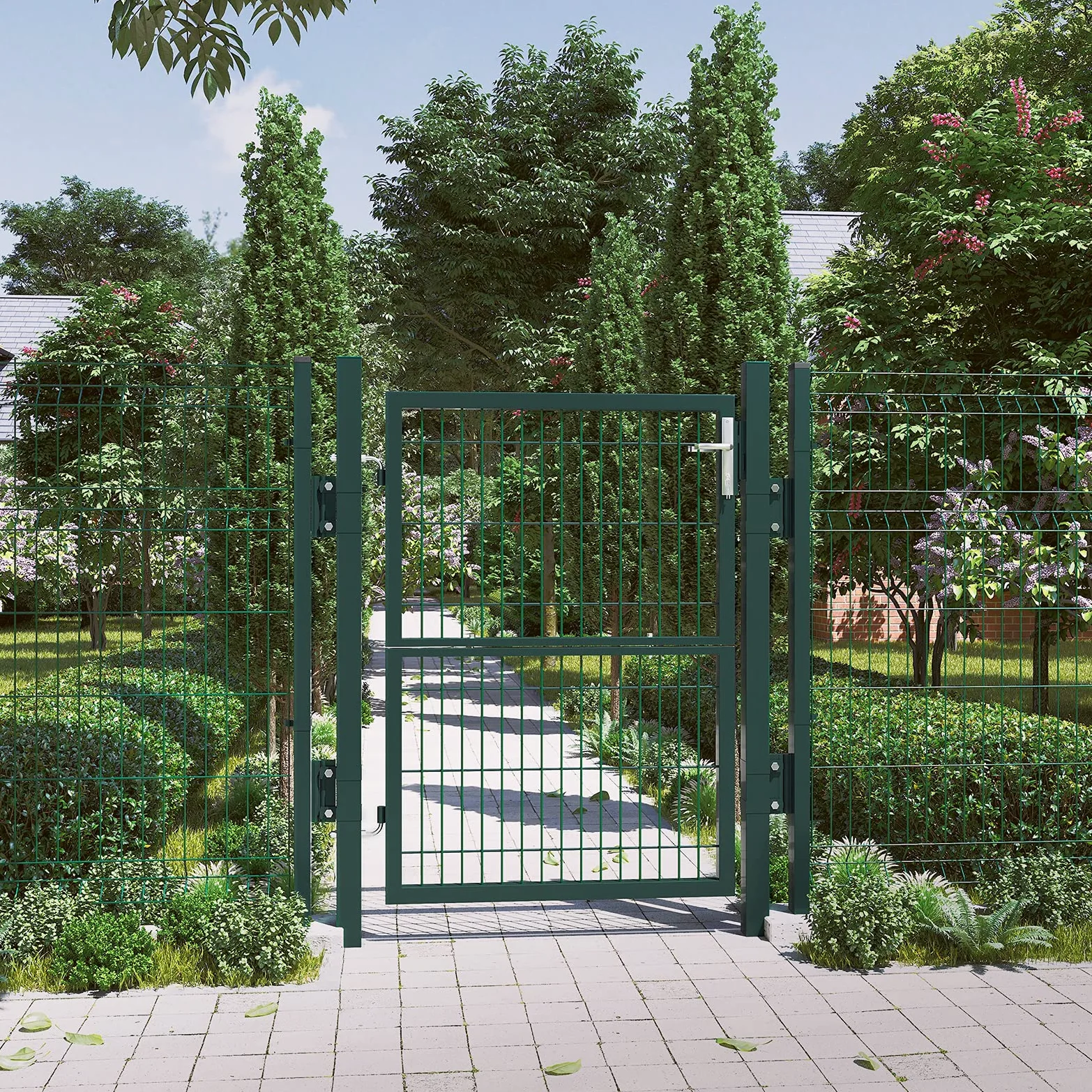 SONGMICS Cancello da Giardino, Cancelletto da Giardino, Acciaio Zincato con Serratura, Porta di 106 x 150 cm (L x H), Tubo Rettangolare, Cancello per Recinzione, Verde GGD200L