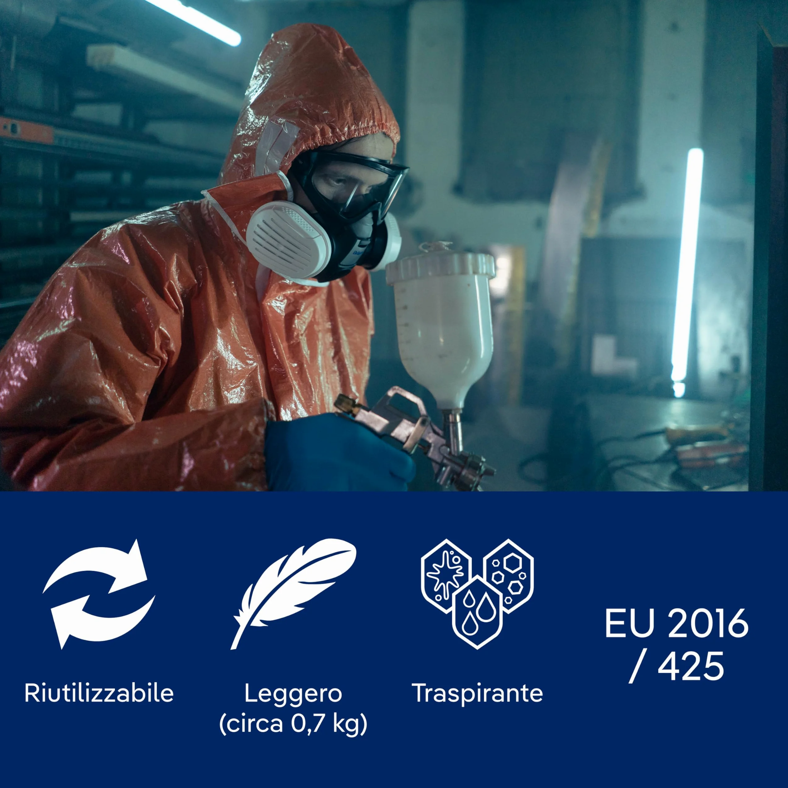 Dräger SPC 4400 Tuta protettiva contro polveri e liquidi in materiale CLF con alta resistenza chimica | Tuta antispruzzo arancione per vernici e prodotti chimici | Taglia L