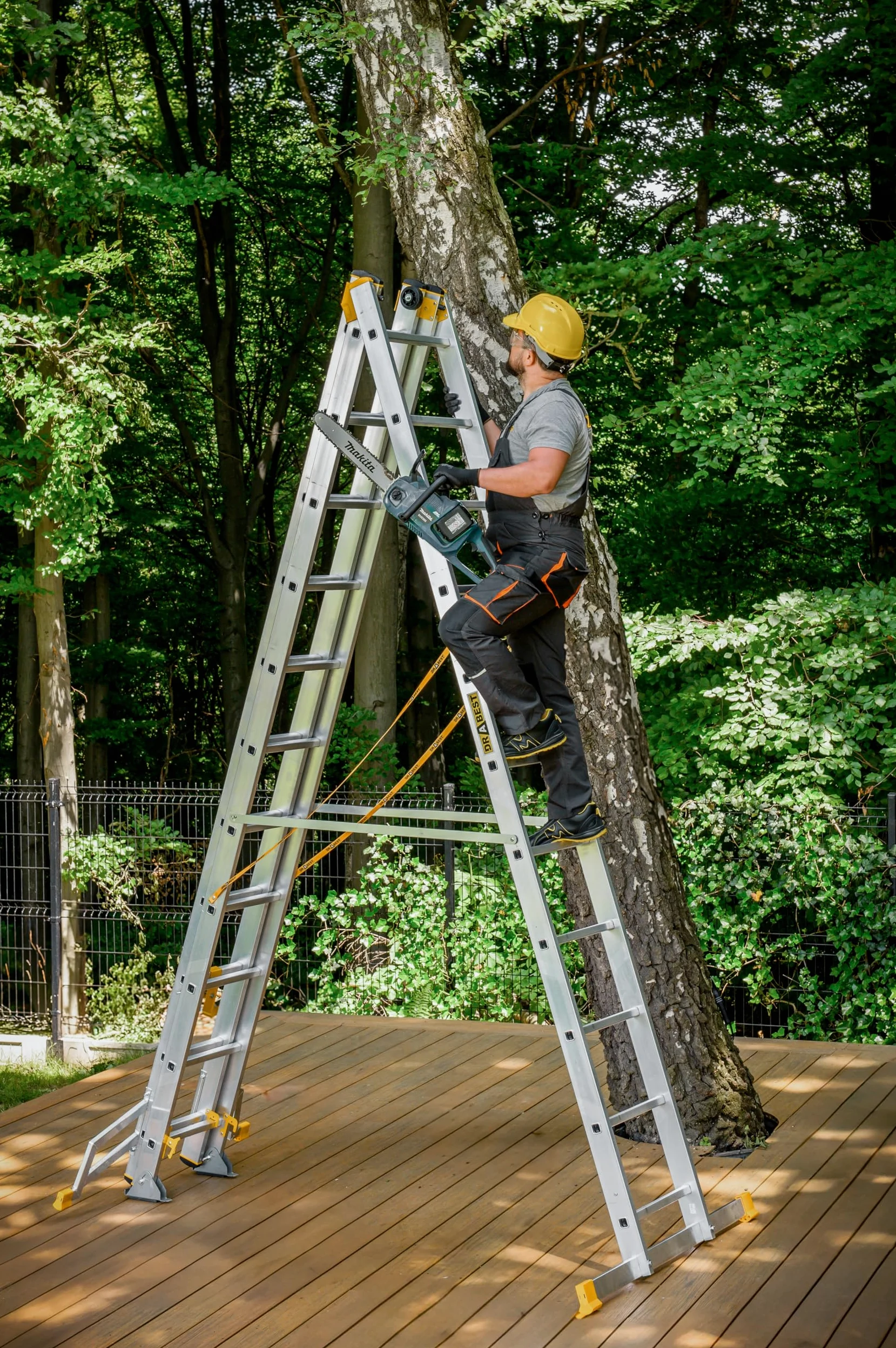 DRABEST - MAX Scala Pieghevole Professionale in Alluminio - 3 x 11 Gradini -7,61 m - Industriale - fino a 150 kg - 3 Sezioni - Per Edilizia - Multiuso - Allungabile - Regolabile - Scaletta