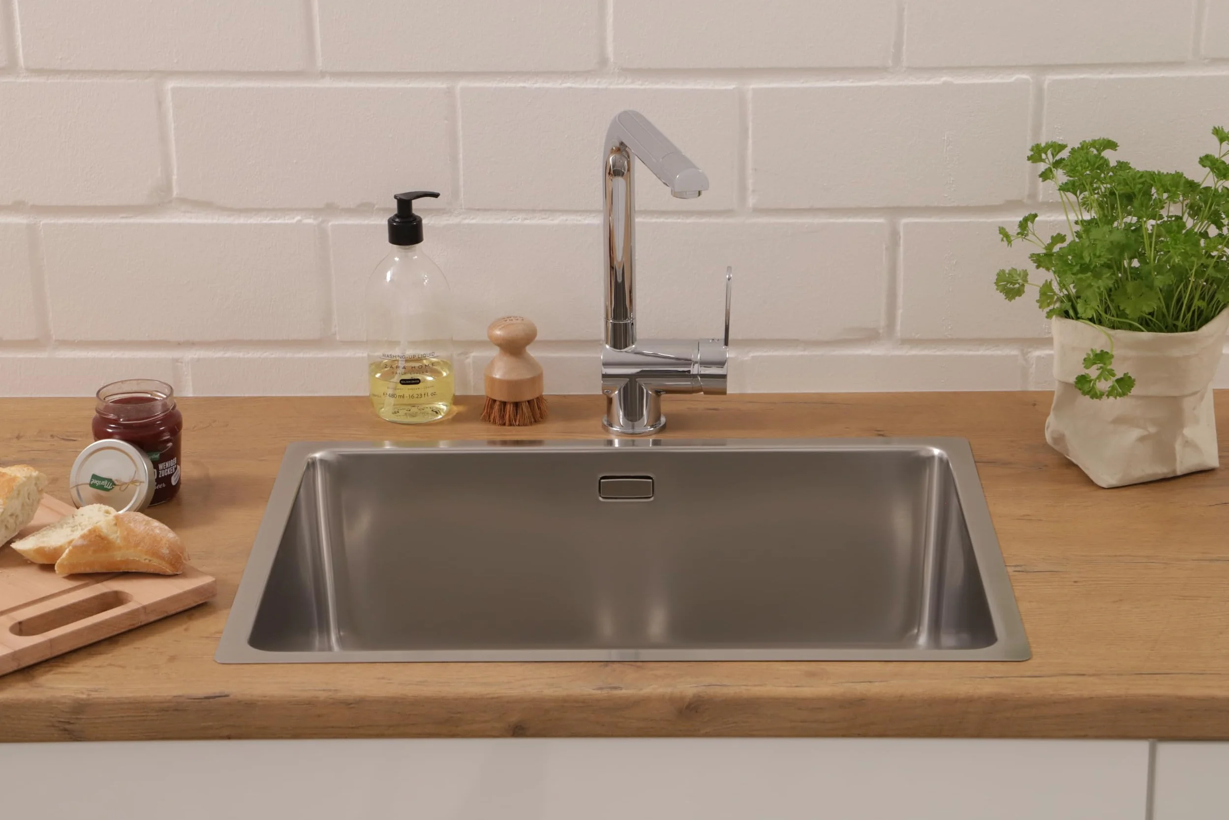 Respekta Detroit Lavello in acciaio inox/Lavello da incasso a 1 vasca da 59 x 43,5 cm/Lavello in acciaio inox adatto a basi da 60 cm di larghezza