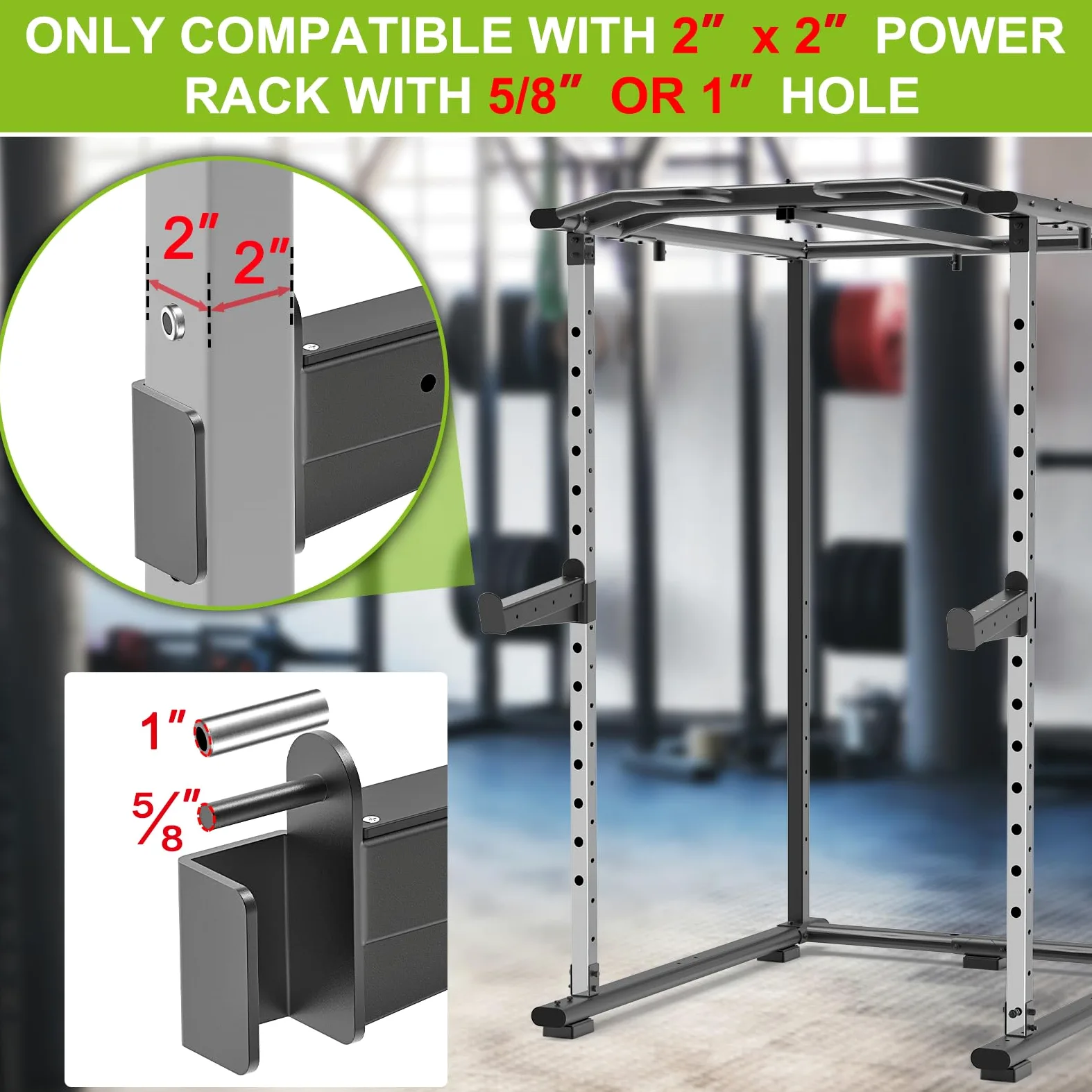 Kipika Bracci di sicurezza e ganci a J per power rack da 5,1 x 5,1 cm e 7,6 x 7,6 cm, resistenti supporti per bilancieri e catture con cuscinetti in gomma, accessori per power rack per squat, panca e