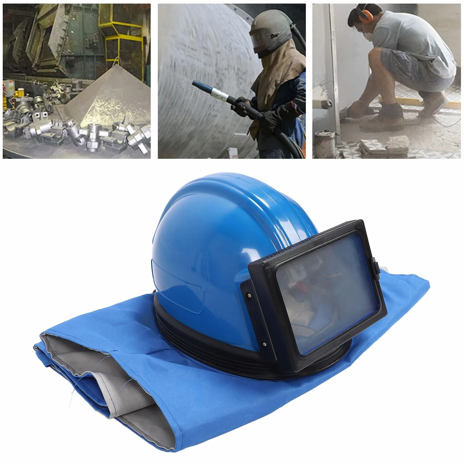 Casco Sabbiatura Professionale con Lenti Regolabili Doppio Strato Flusso Aria per Pittura Taglio Pulizia
