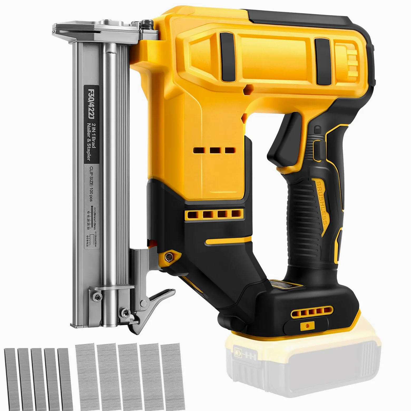 Chiodatrice senza fili compatibile con batteria Dewalt da 20 V (senza batteria), cucitrice elettrica senza spazzole da 18 GA con 500 chiodi e 500 punti, pistola per unghie senza fili a 2 modalità per