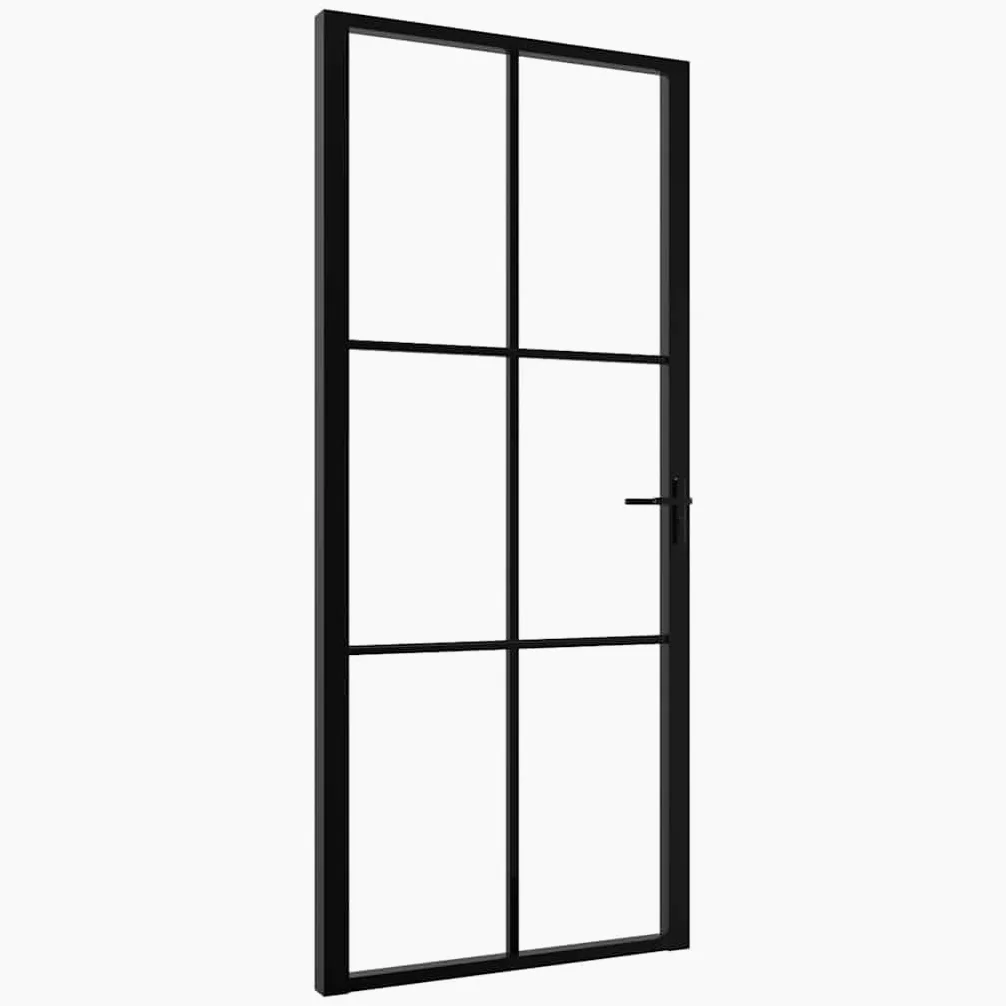 vidaXL Porta da Interno ESG Vetro e Alluminio 93x201,5 cm Nera