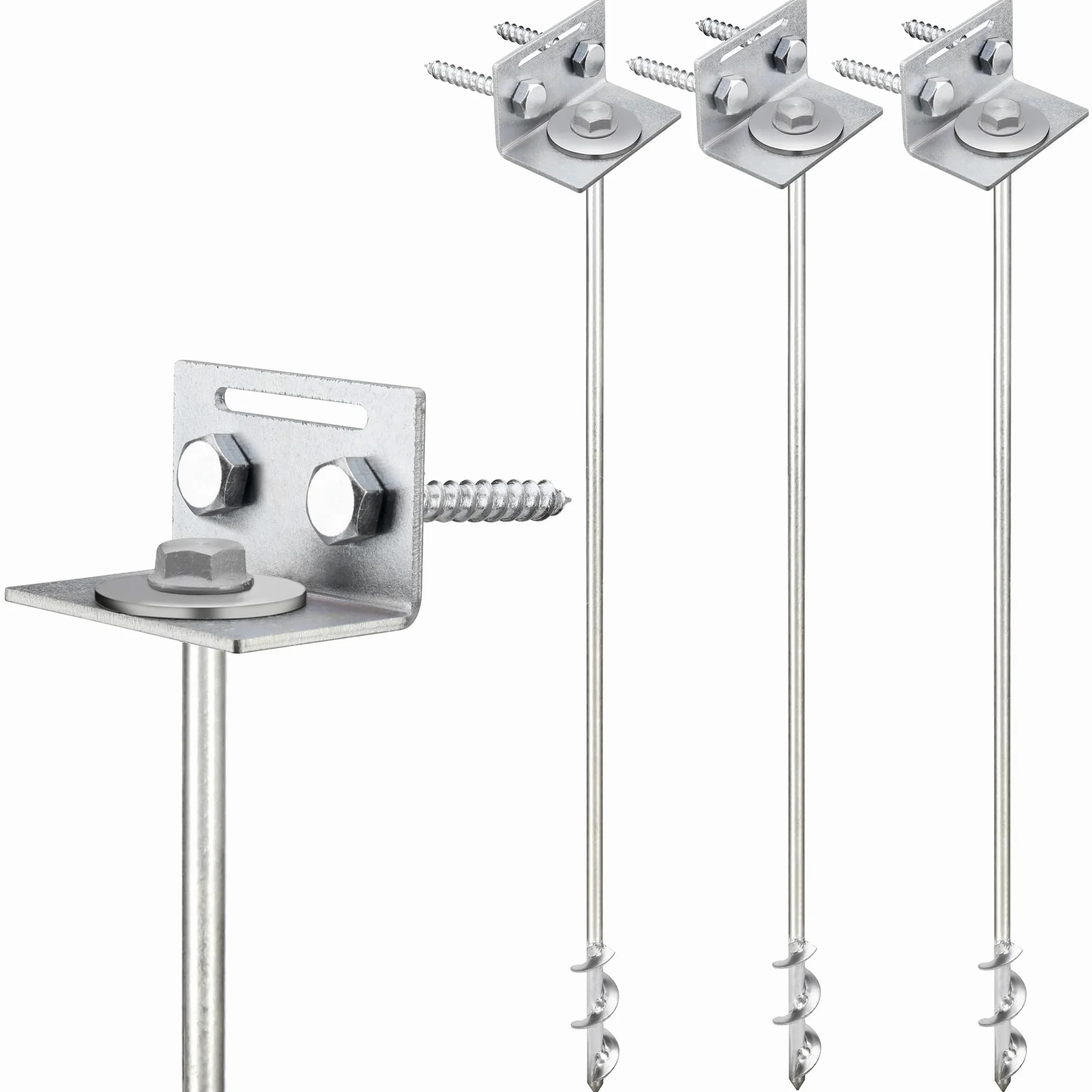 Ancoraggi a terra da avvitare, 61 cm, set di 4 con staffe e punta da trapano, ancoraggi a terra, ancoraggi per case mobili, kit di ancoraggio per capannone, set di ancoraggi per altalena in metallo,
