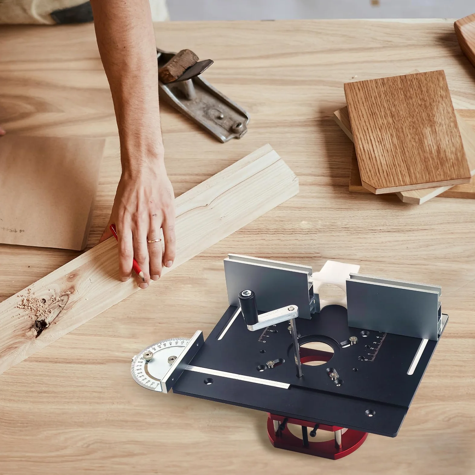 Flylin Sollevatore per fresatrice con piastra superiore, piastra in alluminio e kit di sollevamento per fresatrice, sistema di sollevamento di precisione per lavorazione del legno, scanalatura