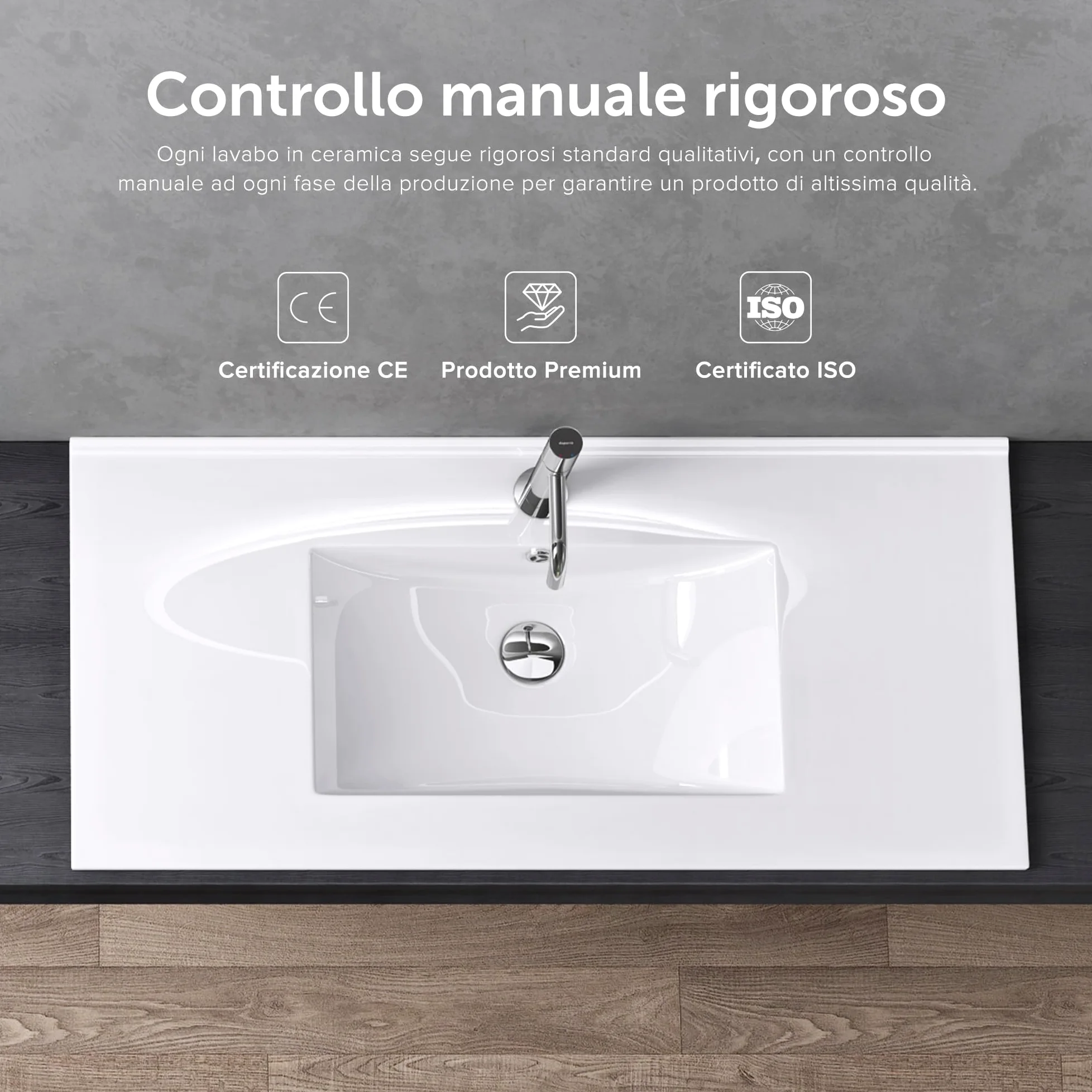 doporro Lavabo da Incasso Rettangolare 80 cm in Ceramica Bianco Lucido, Lavandino Integrato con Foro Rubinetto, Installazione su Mensola o Mobile Bagno Brüssel912