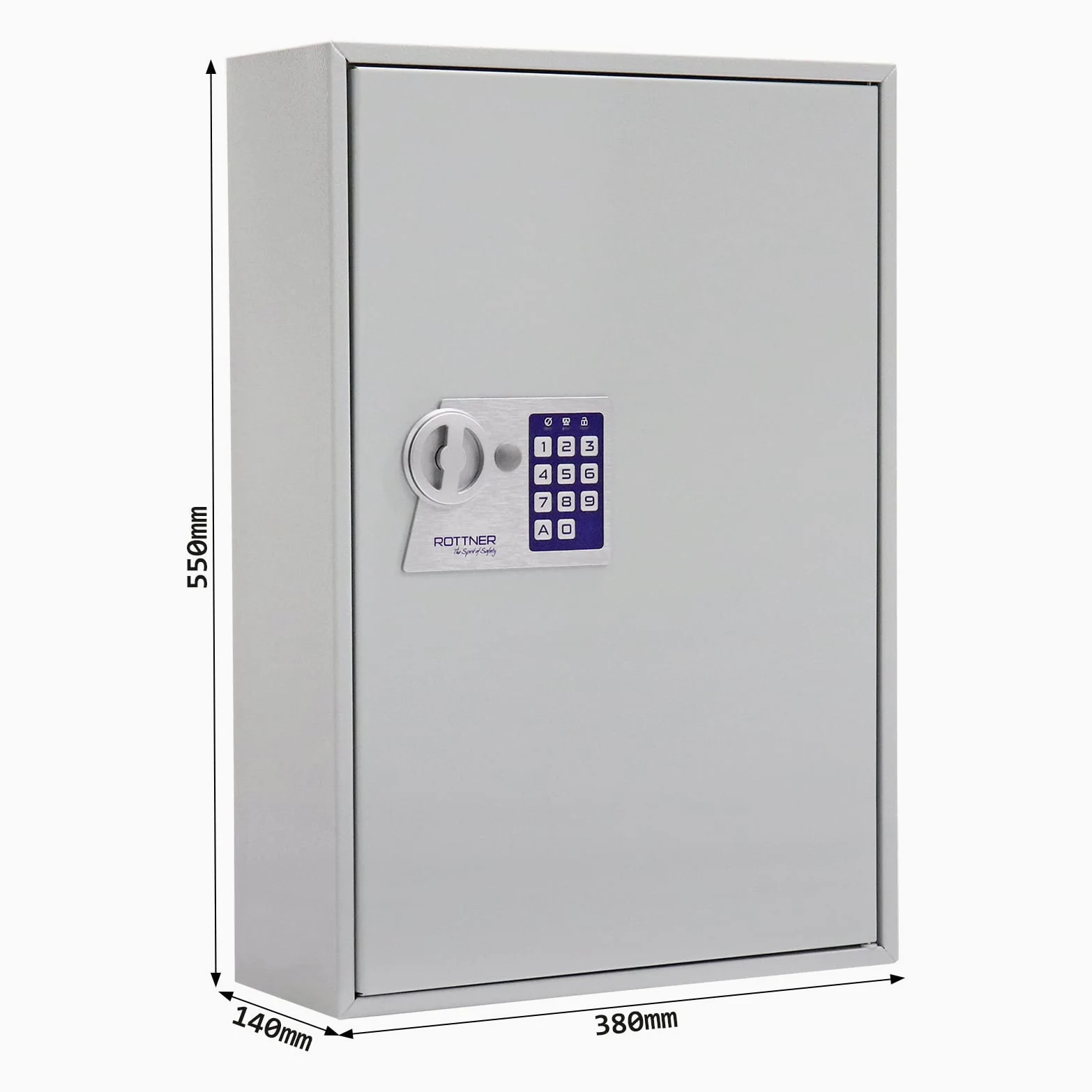 Rottner T06023 Armadietto per chiavi S 200 EL, in lamiera d'acciaio, chiusura elettronica e ganci regolabili per 200 portachiavi, colore grigio chiaro.