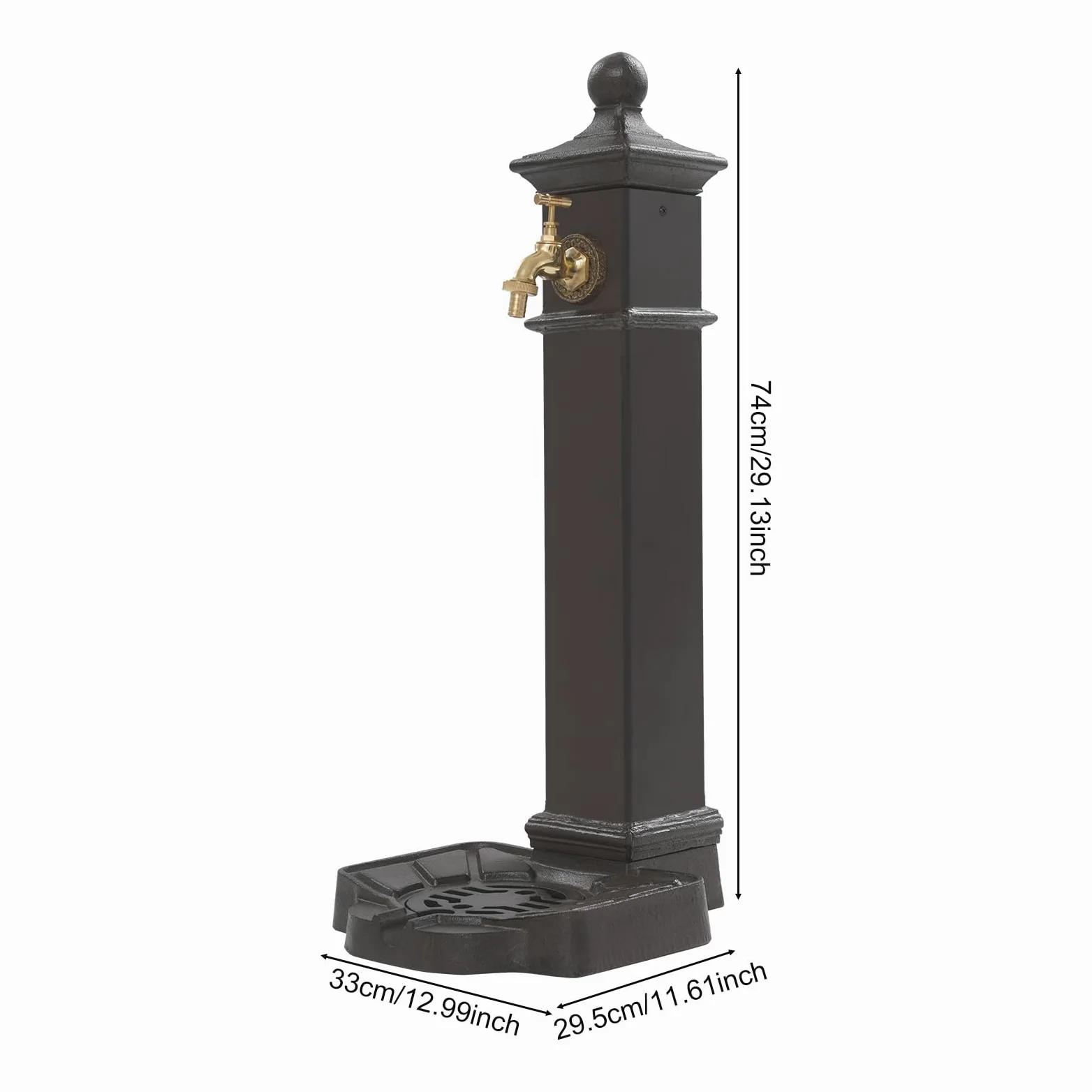 Colonna d'acqua marrone ruggine per esterni, con rubinetto, fondo autoportante, colonna d'acqua retrò, per giardino, fattoria, salice, cortile, 33 x 29,5 x 74 cm