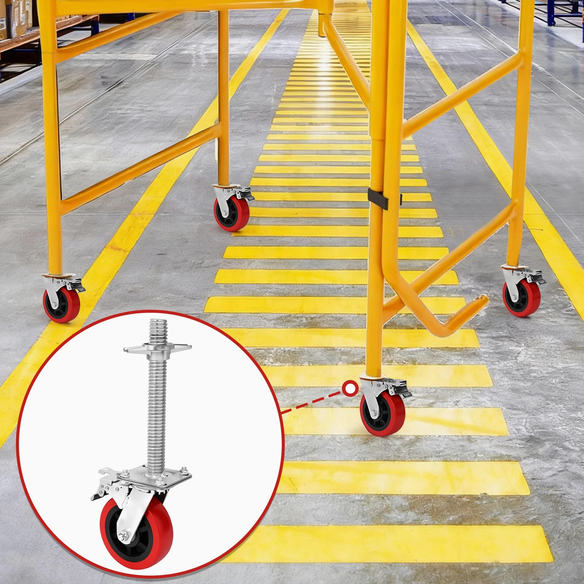 Set di 4 ruote per ponteggi con freno, gambe regolabili da 15,2 cm, ruote in gomma di bloccaggio resistenti per ponteggi e torri