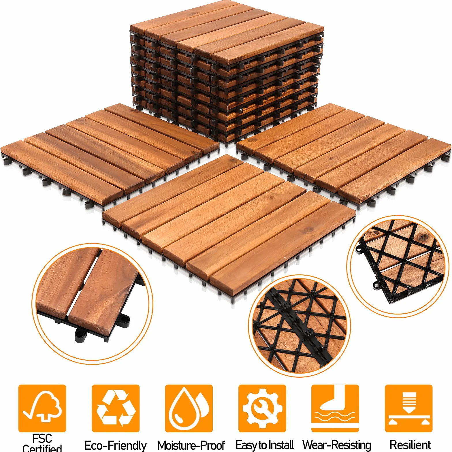 Piastrelle Esterno 30 x 30 cm, 44 pezzi Pavimento per Esterno Pavimento Giardino ad Incastro per Patio Terrazza Balcone Piscina 4 m Tagliabile