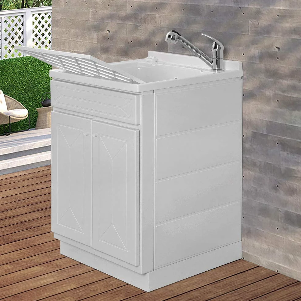 Mobile lavatoio in Resina, ideale per esterni e interni, 45x50-50x50-45x60-60x50-60x60, COMPLETO di asse lavaggio e kit sifone + piletta (60x60)