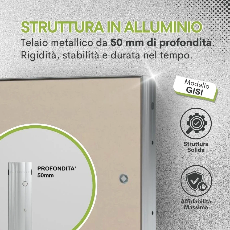 Sportello Filo Muro GiSI INTEGRA su Misura in MDF Idrofugo e Telaio Alluminio – Chiusura Filomuro per Muratura da interno