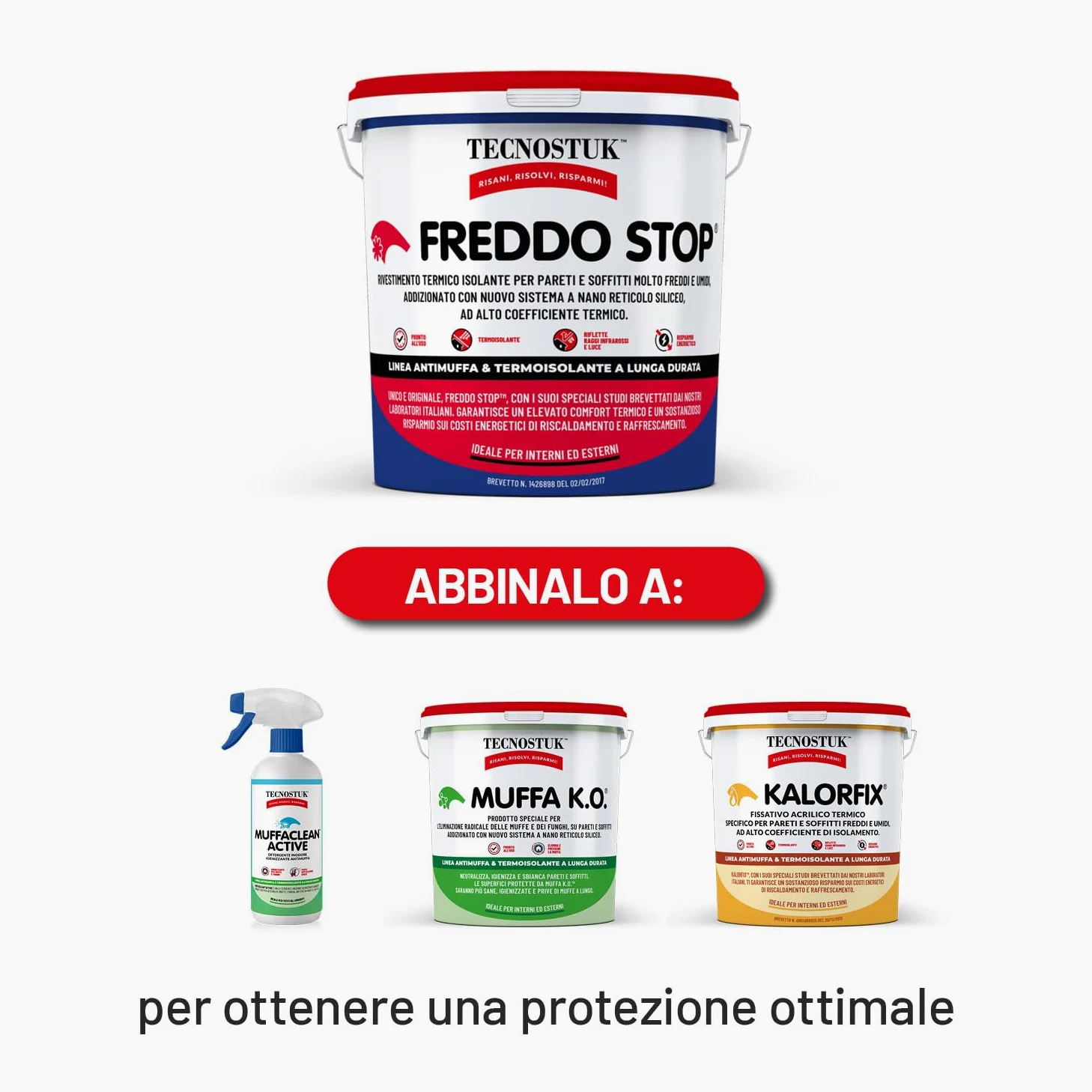 TECNOSTUK Freddo Stop 12 L. – Rivestimento Termico Isolante con Nano-Reticolo Siliceo – Barriera Contro il Freddo per Pareti e Soffitti – Pronto all’Uso, Classe A+, Brevetto Italiano