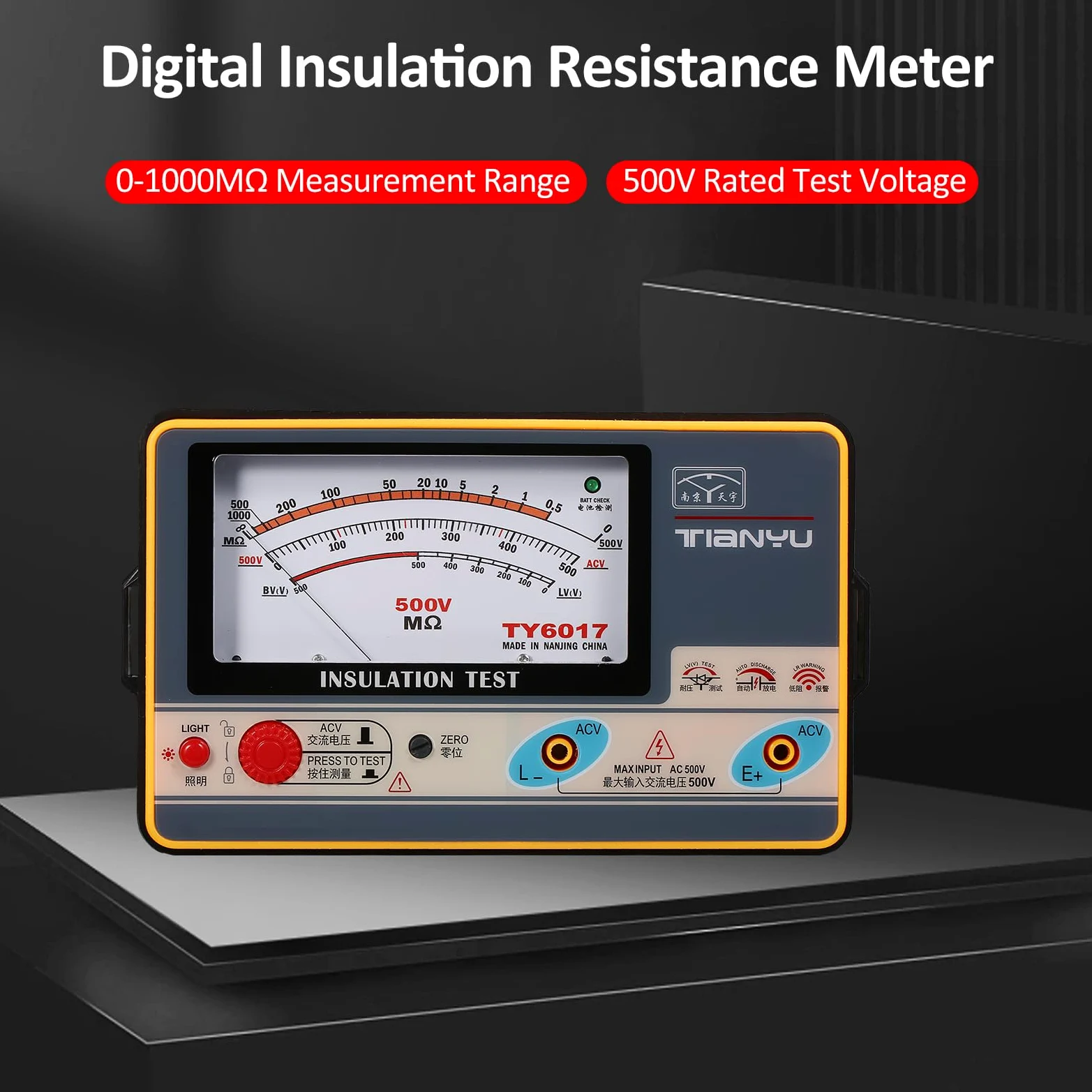 Weytoll Misuratore di resistenza di isolamento 0-1000 MΩ 500 V Strumento di misurazione dell'isolamento del megaohmmetro ad alta precisione